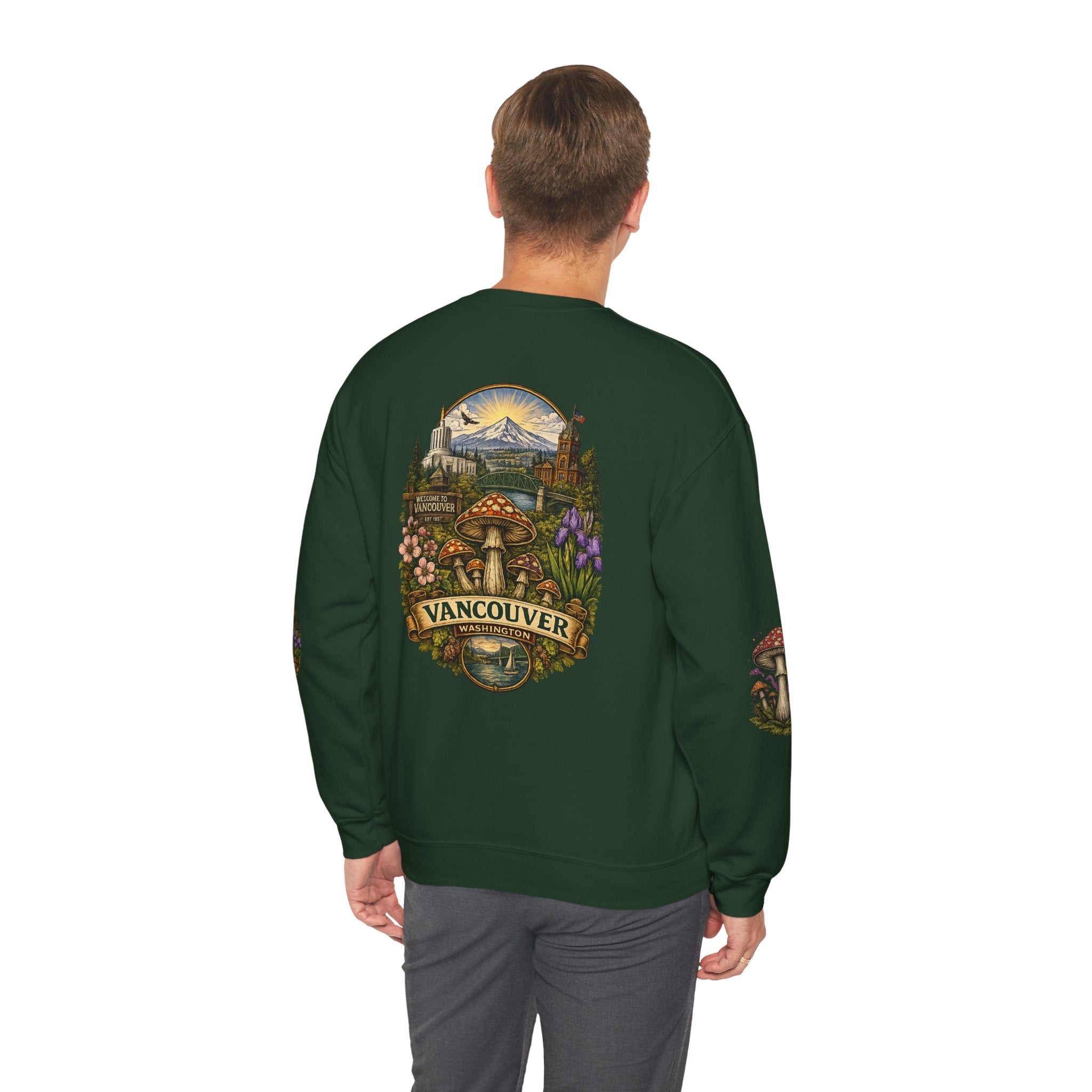 Mushroom Vancouver Crewneck Sweatshirt — Scenic Pacific Northwest Fungi Design