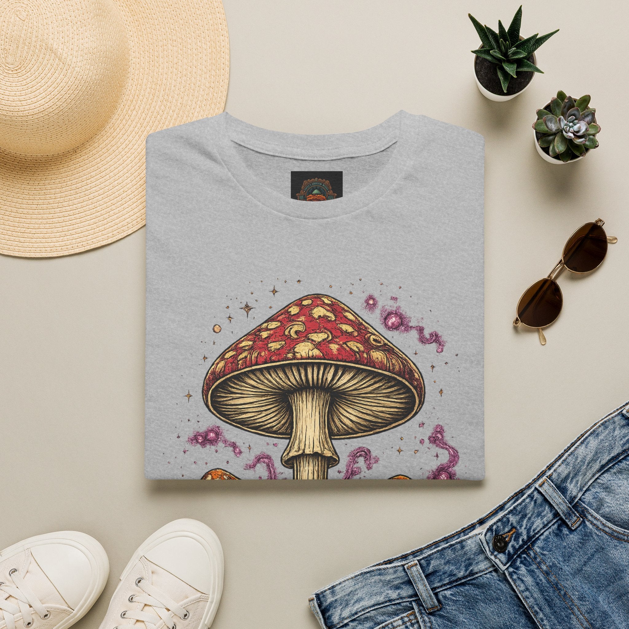 Psychedelic Mushroom Graphic T-Shirt — Red Amanita Illustration