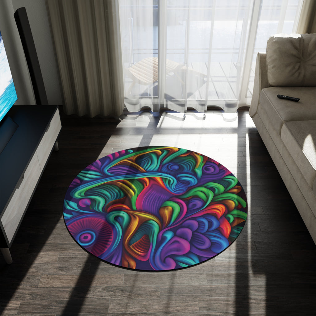 Psychedelic Floral Round Rug