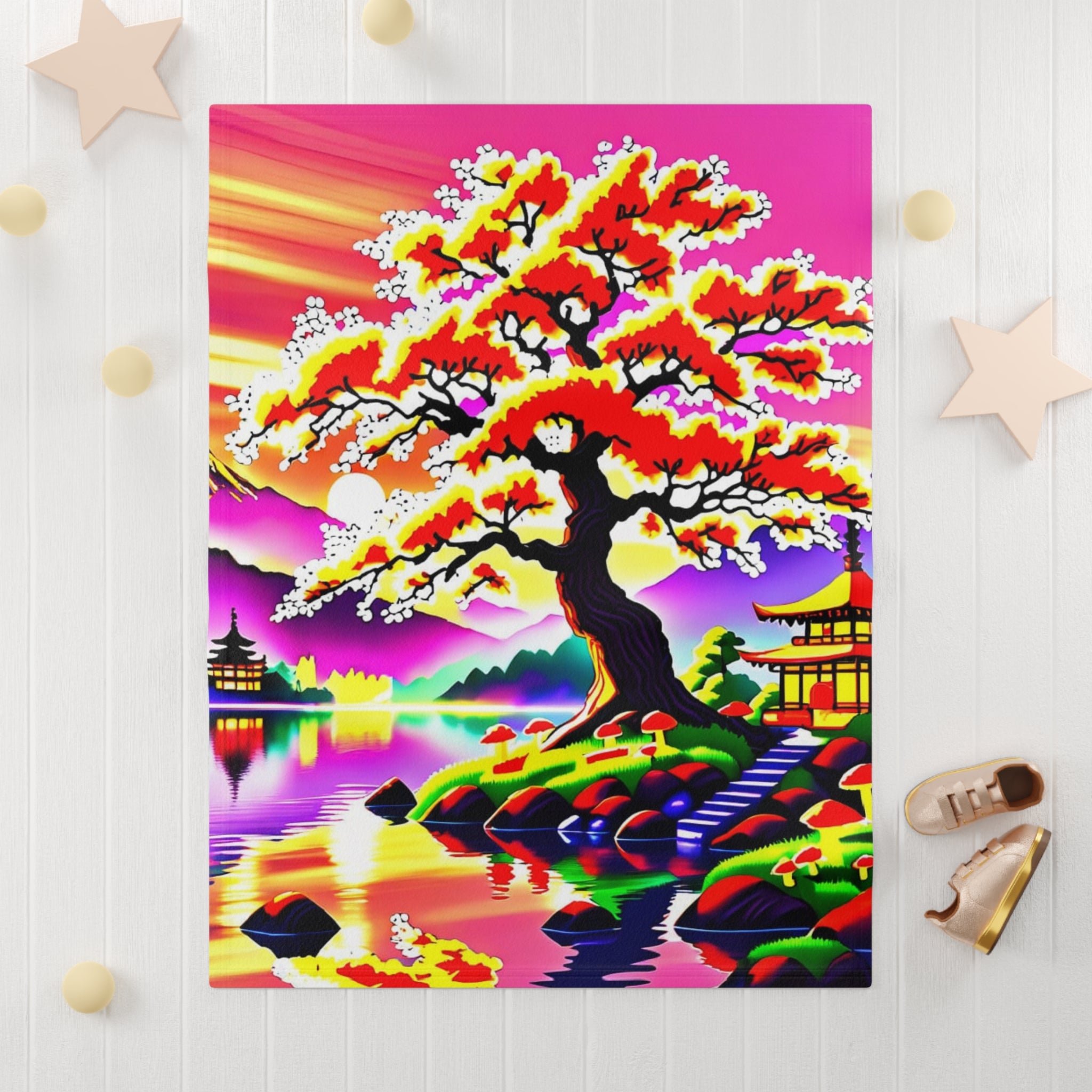 🌸🍄 “Sunset Serenity” Baby Blanket 🌅✨