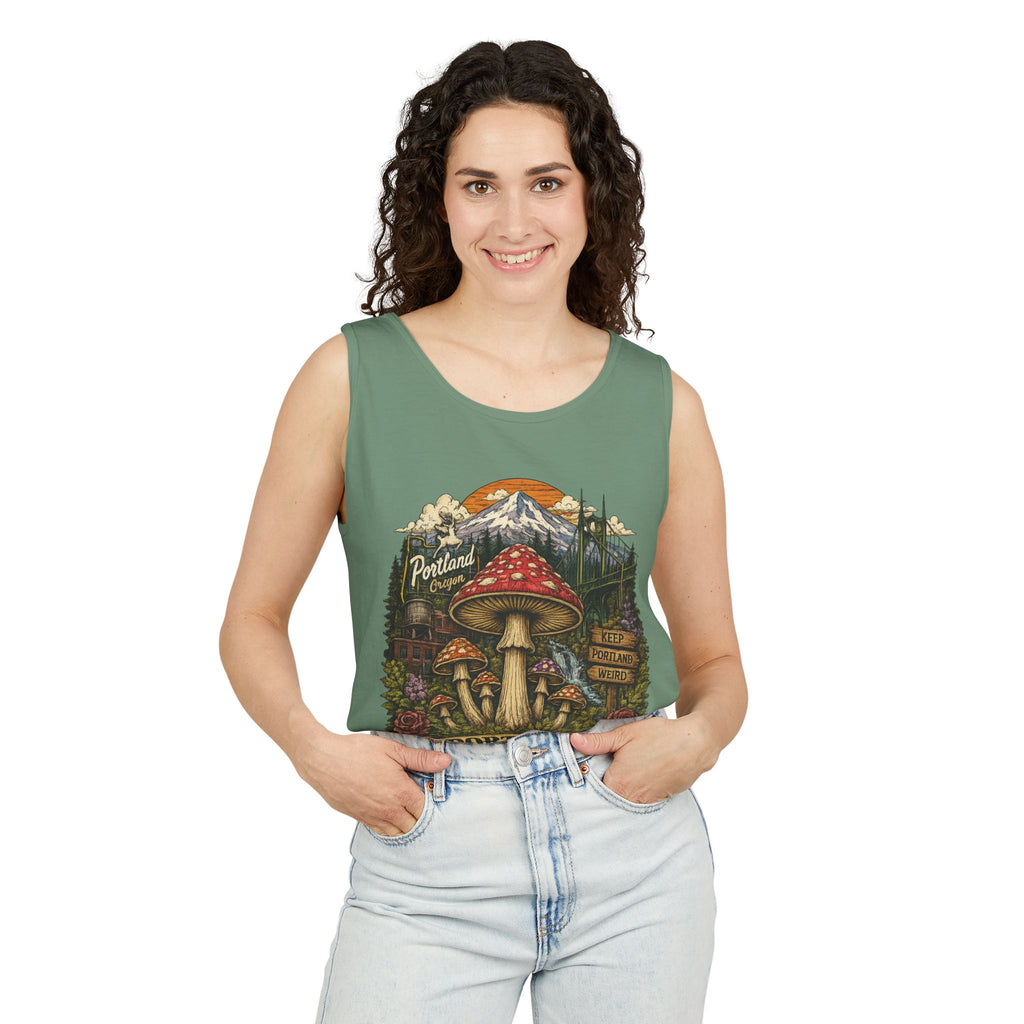 Portland Mushroom Tank Top — Vintage Forest Travel Graphic