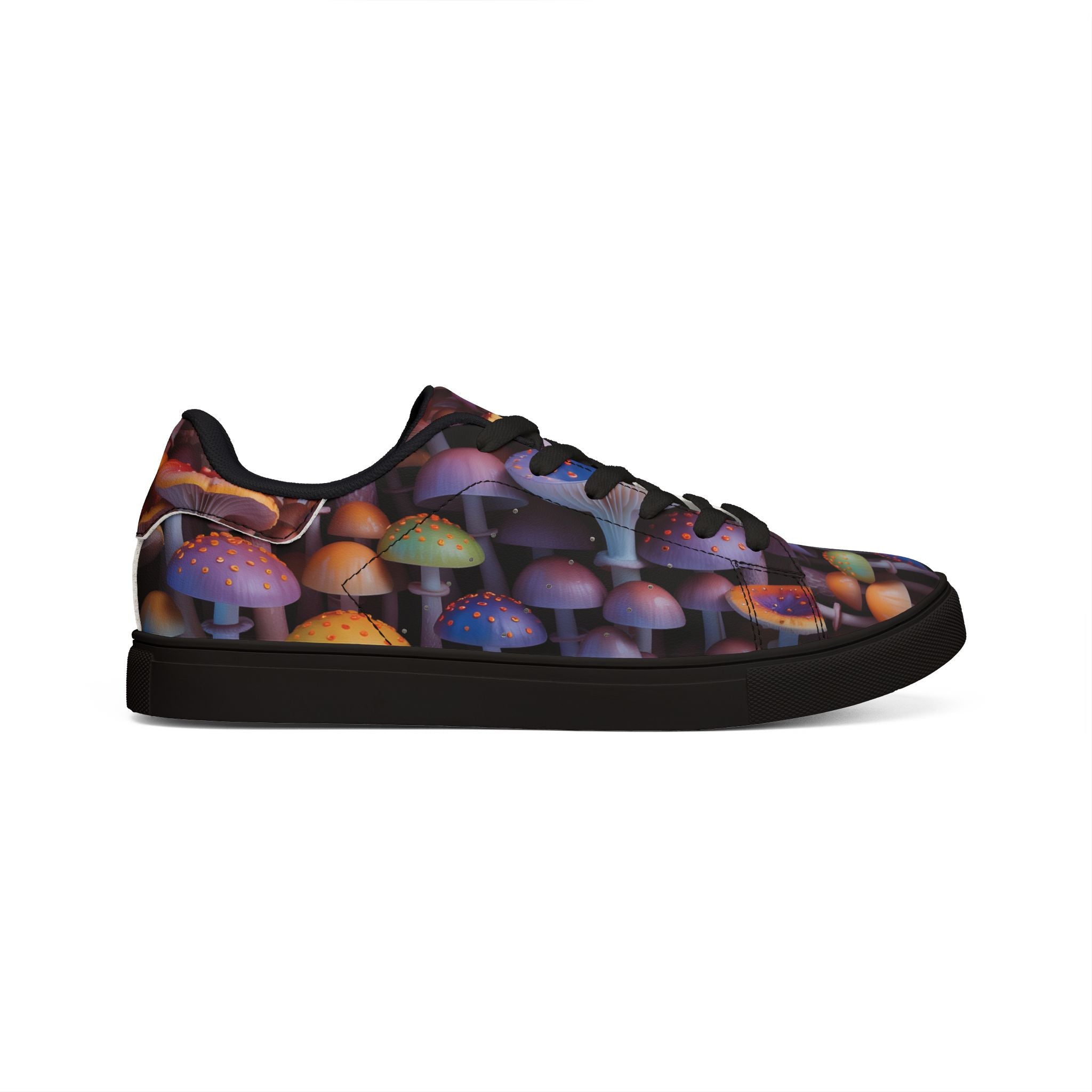 Low-Top Sneakers — Colorful Psychedelic Mushroom Print Leather
