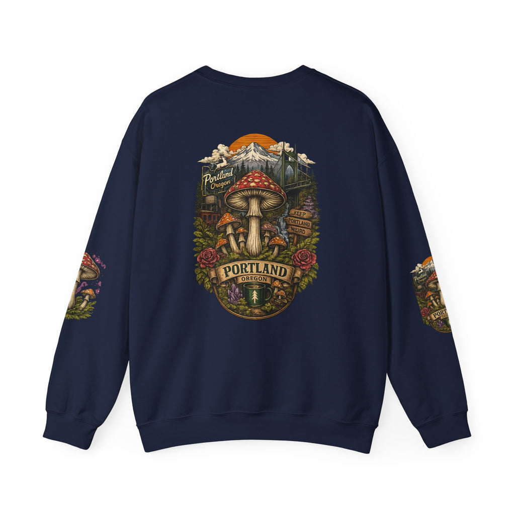 Mushroom Crewneck Sweatshirt — Portland Vintage Psychedelic Fungi Graphic