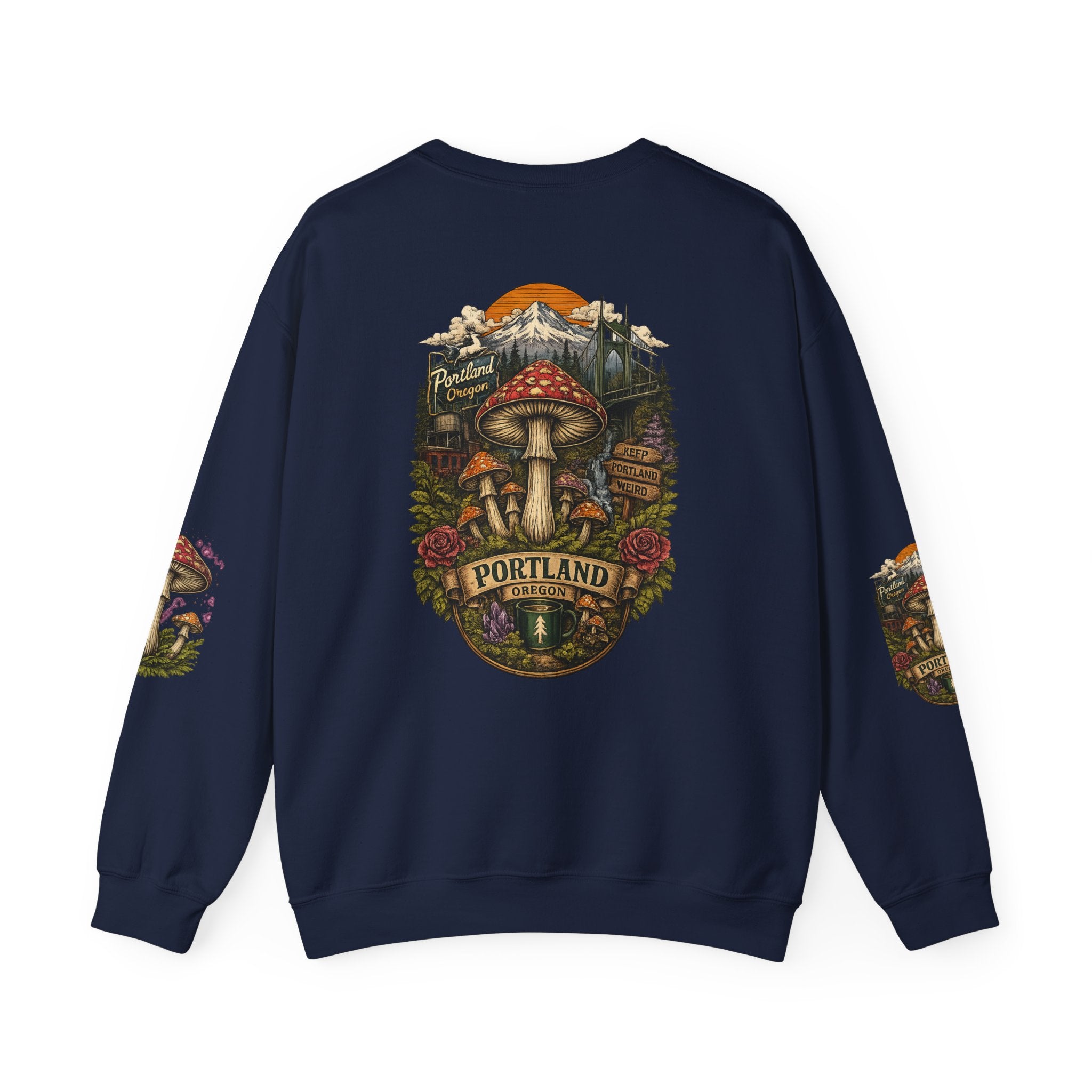 Mushroom Crewneck Sweatshirt — Portland Vintage Psychedelic Fungi Graphic