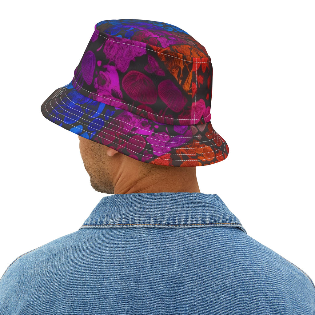 Psychedelic Mushroom Print Bucket Hat - Rainbow Jellyfish & Fungi AOP