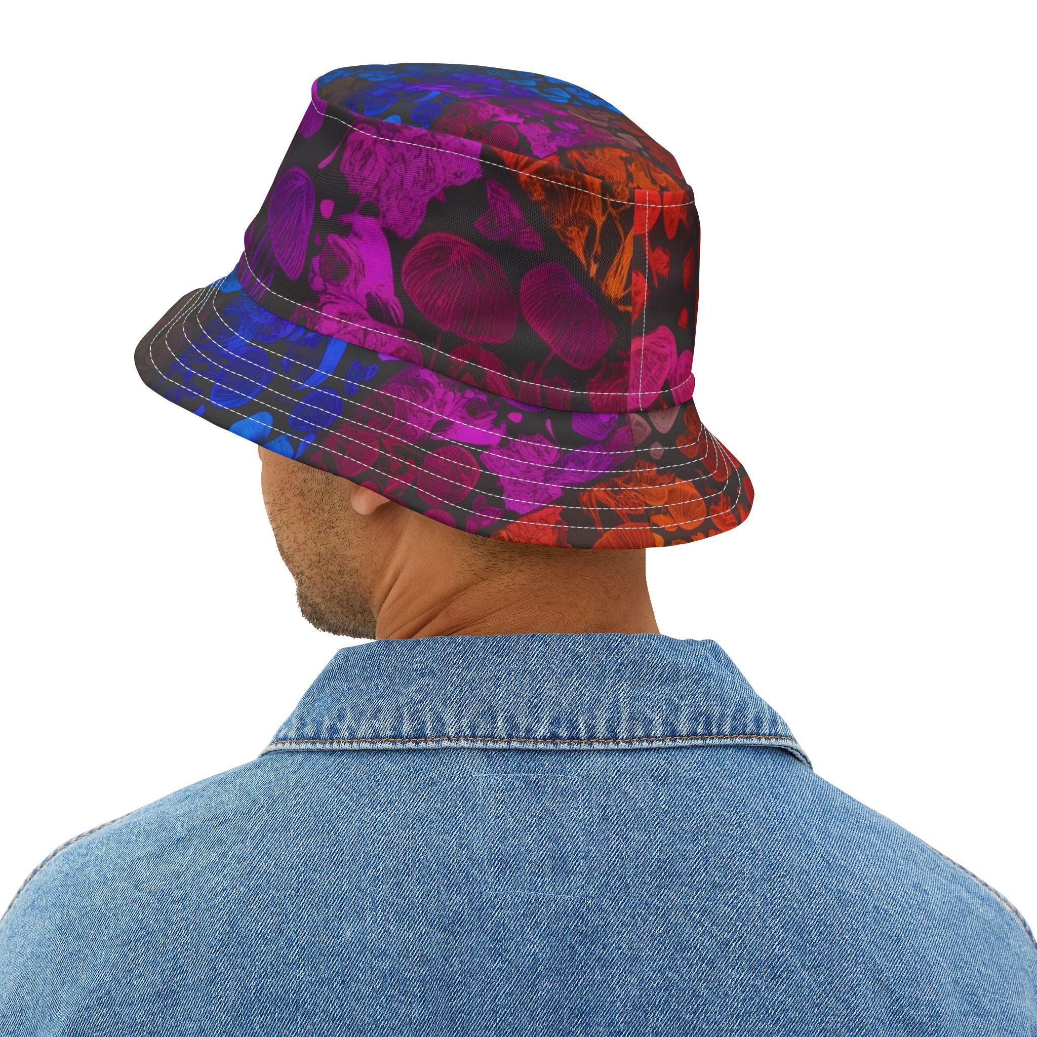 Psychedelic Mushroom Print Bucket Hat - Rainbow Jellyfish & Fungi AOP
