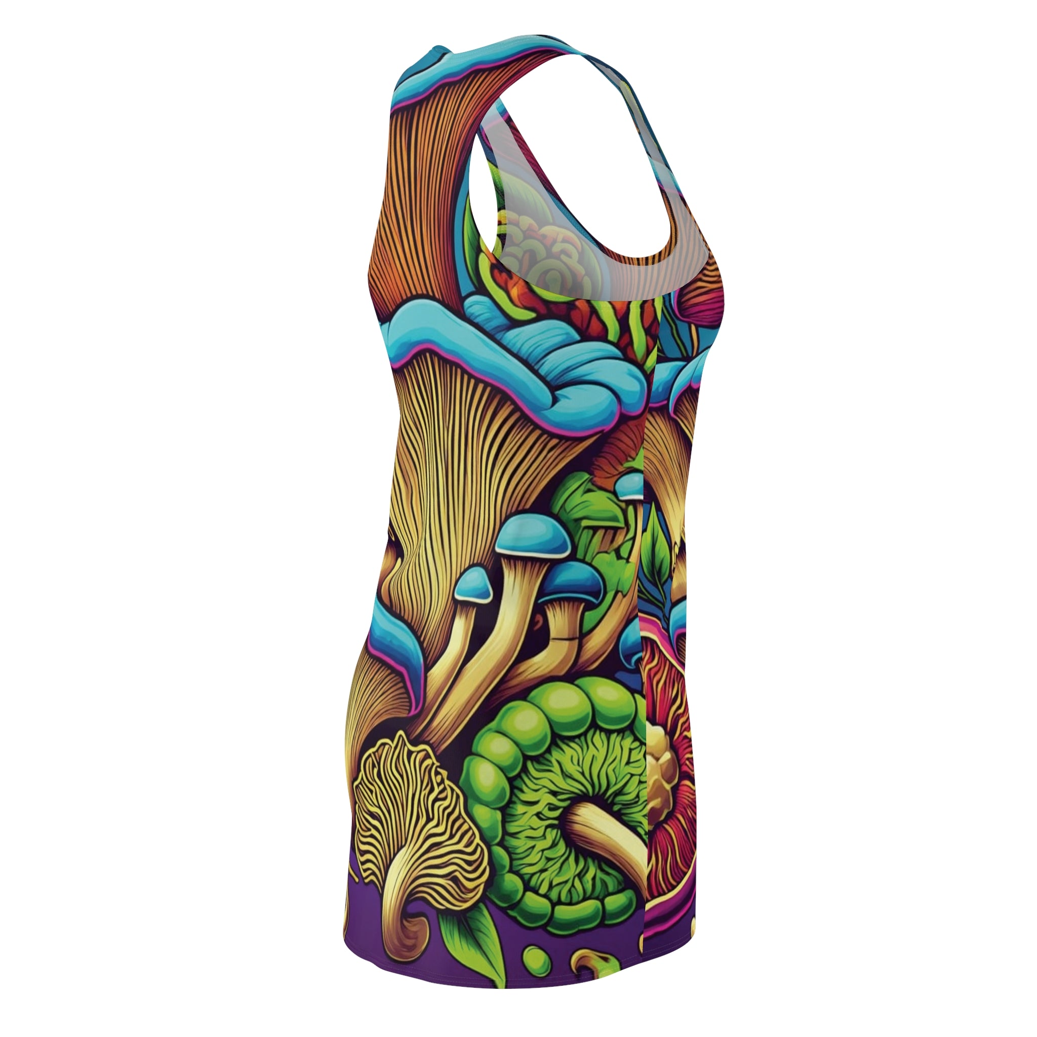 Psychedelic Mushroom Racerback Dress — Vibrant All-Over Print