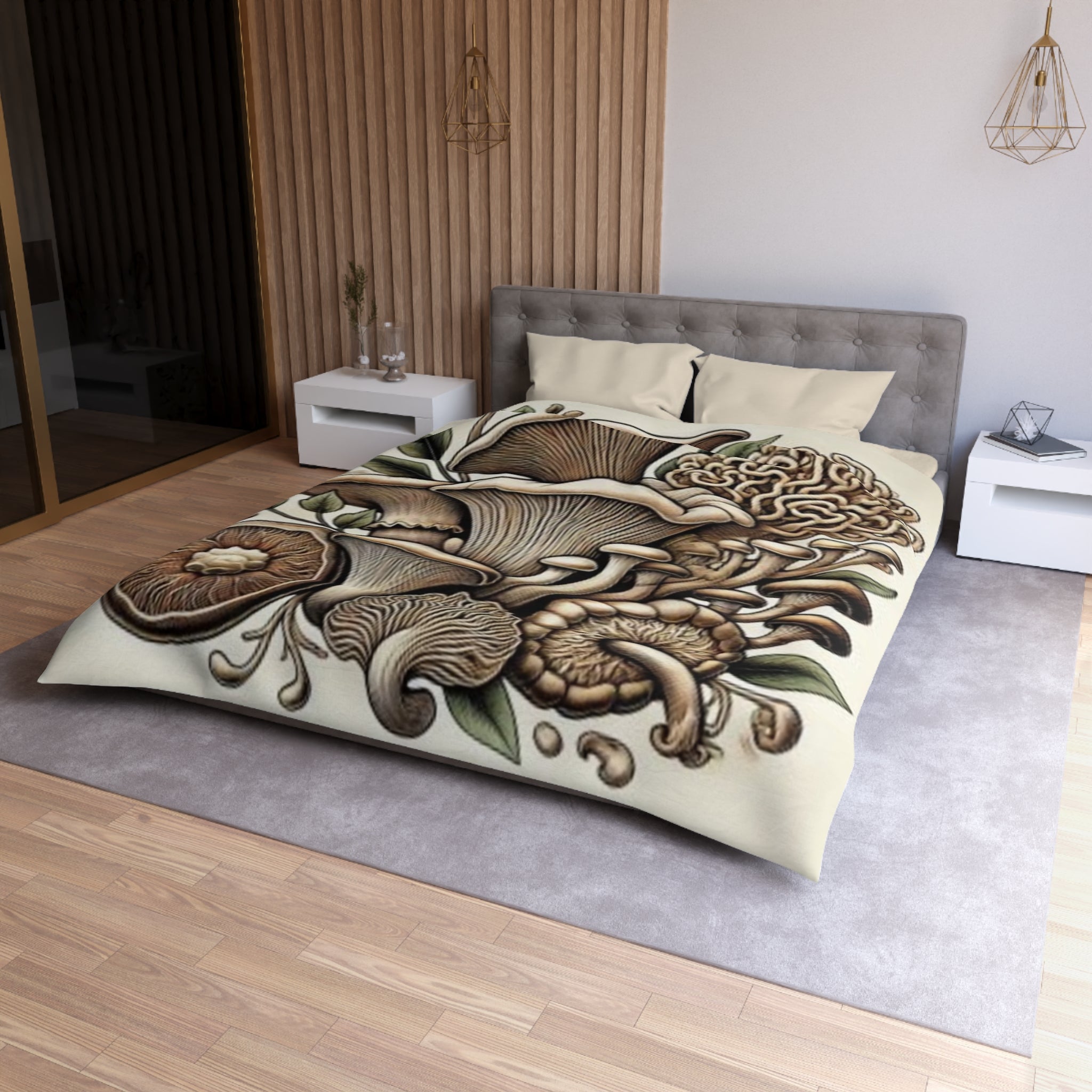 Mushroom Botanical Duvet Cover — Earthy Fungi Illustration Bedding
