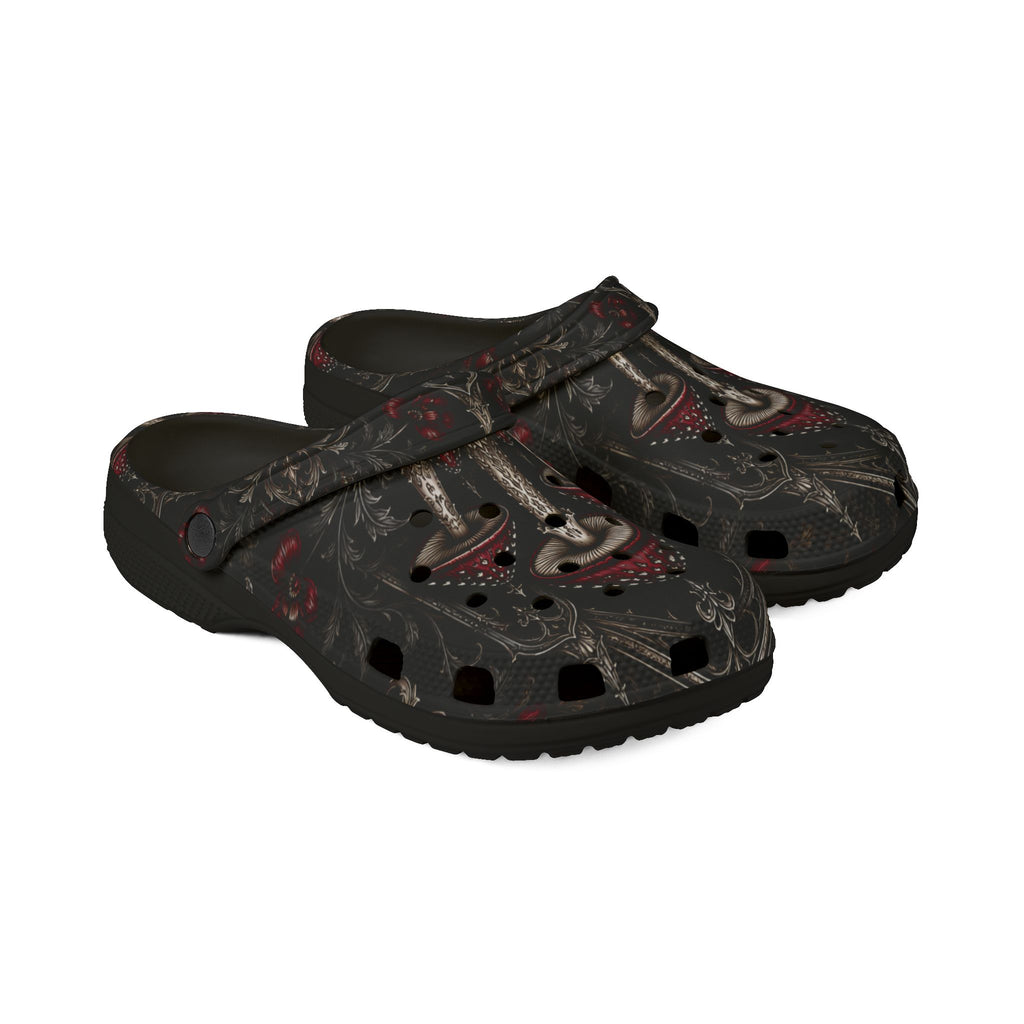 Clogs: Mushroom Garden EVA Foam Clogs — Whimsical Red Toadstool Print