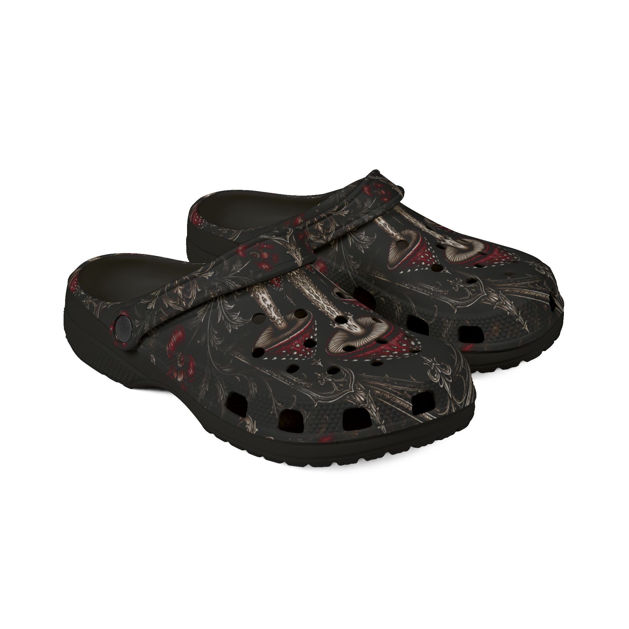 Clogs: Mushroom Garden EVA Foam Clogs — Whimsical Red Toadstool Print