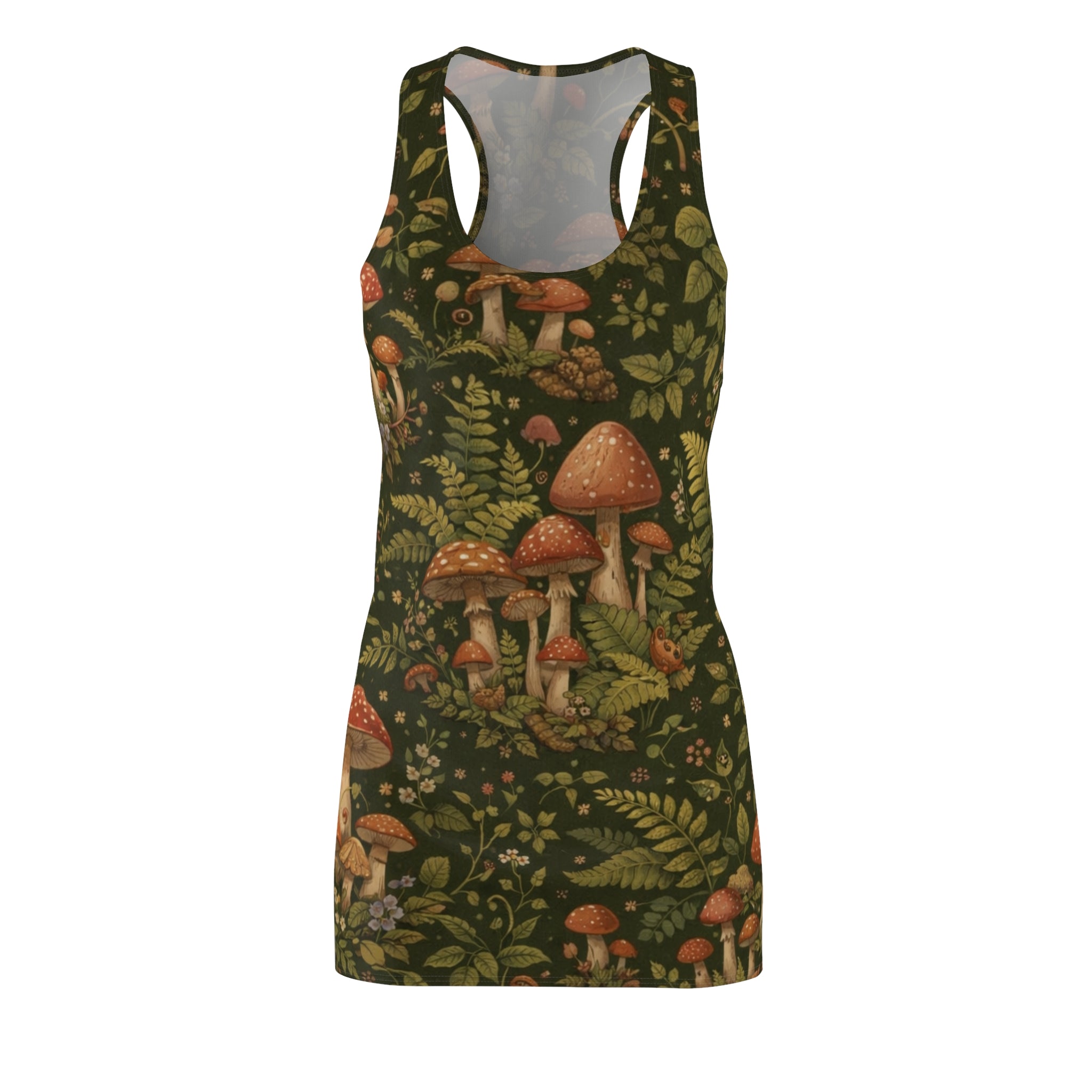 Mushroom Forest Racerback Dress — Botanical Fungi Print