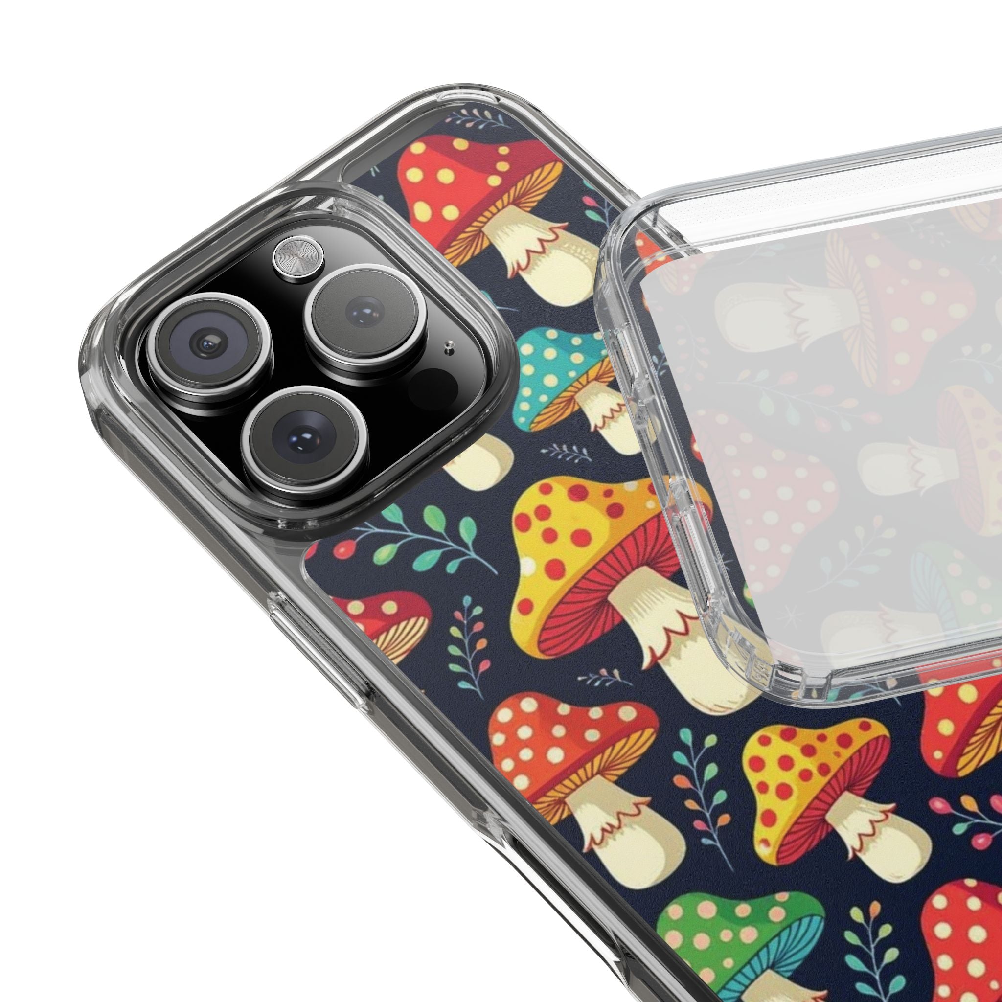 Phone Case: Mushroom Pattern Clear Phone Case — Colorful Toadstool Floral Design
