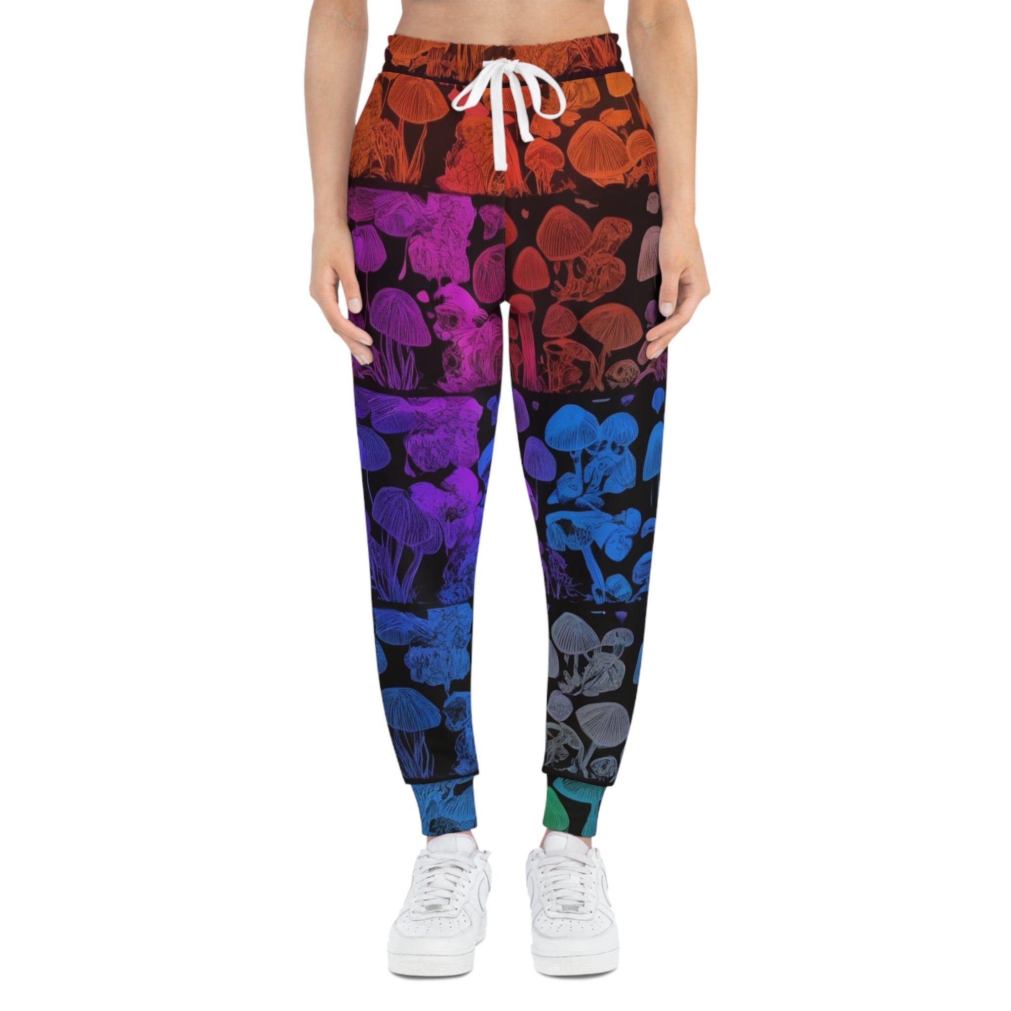 Mushroom Gradient Athletic Joggers — Rainbow Fungi All-Over Print
