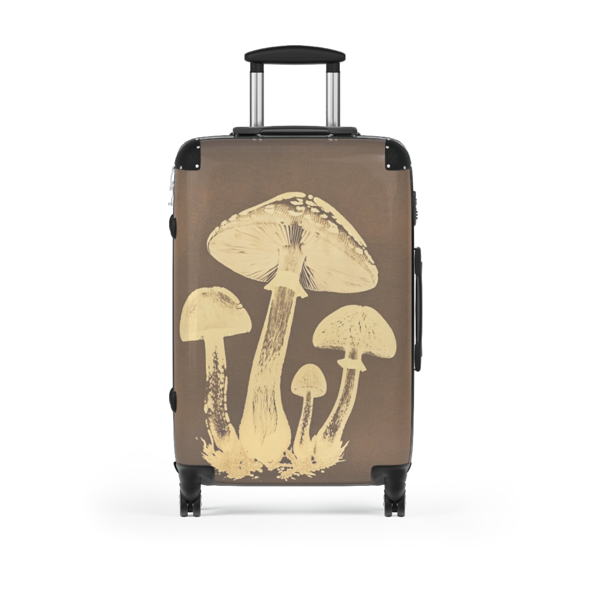 Mushroom Illustration Suitcase — Vintage Botanical Carry-On Luggage