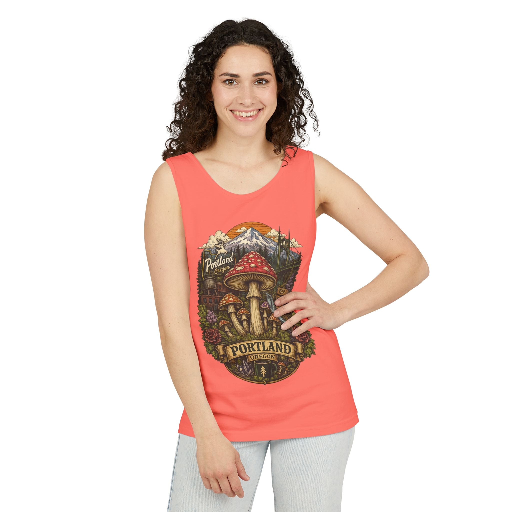 Portland Mushroom Tank Top — Vintage Forest Travel Graphic