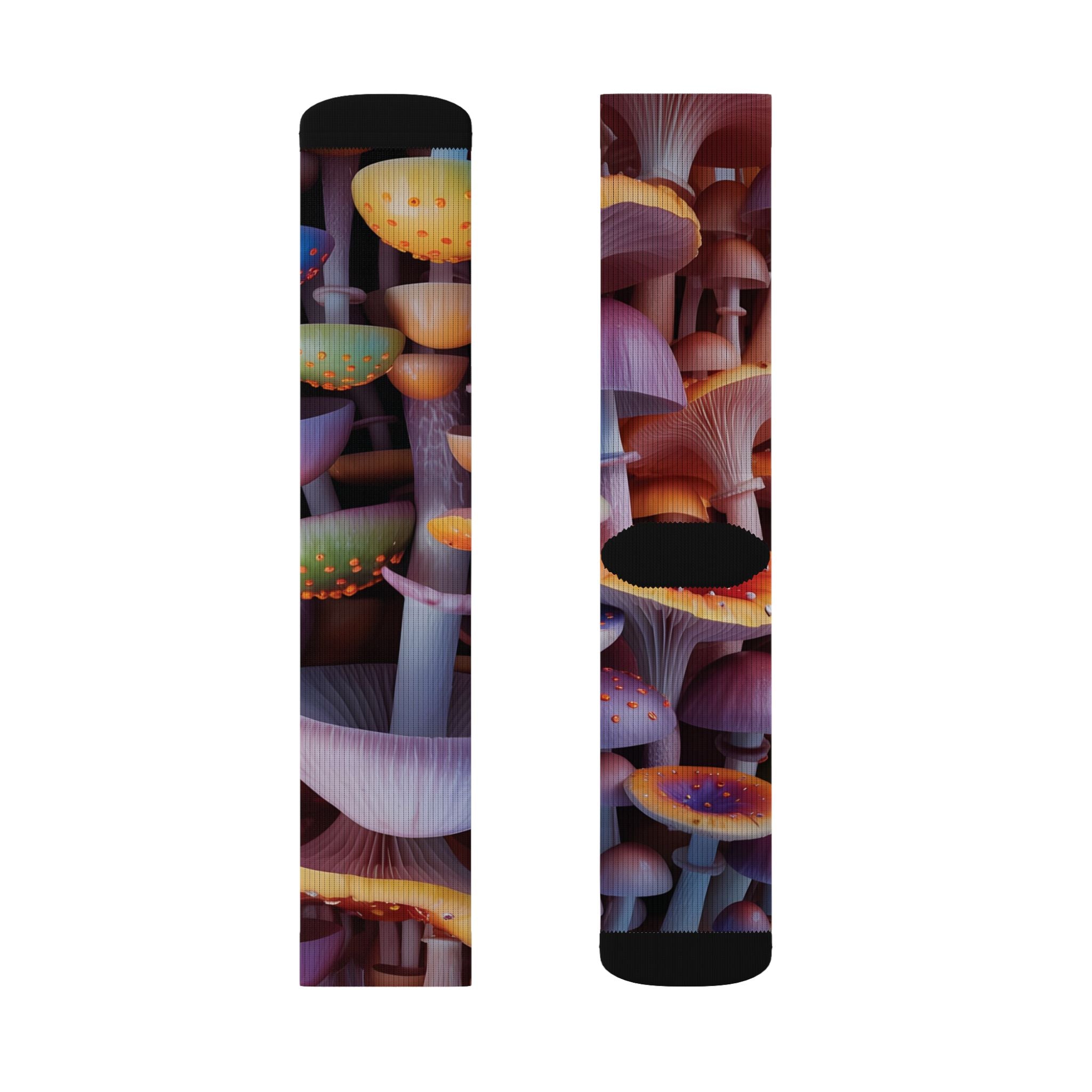 Socks: Mushroom Forest Sublimation Socks — Colorful Psychedelic Fungi Crew Socks