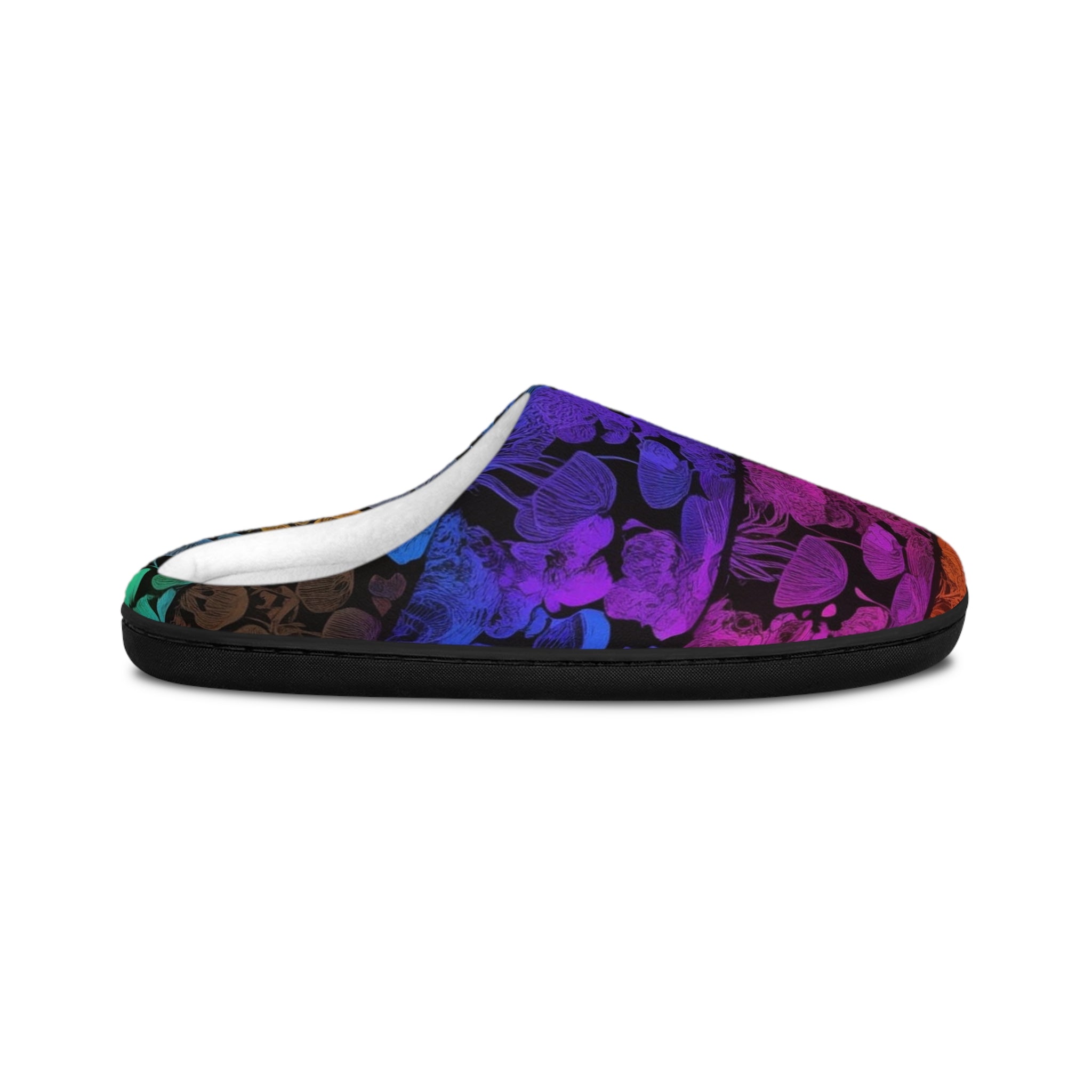 Men's Mushroom Pattern Indoor Slippers — Rainbow Psychedelic Cozy Home Shoes