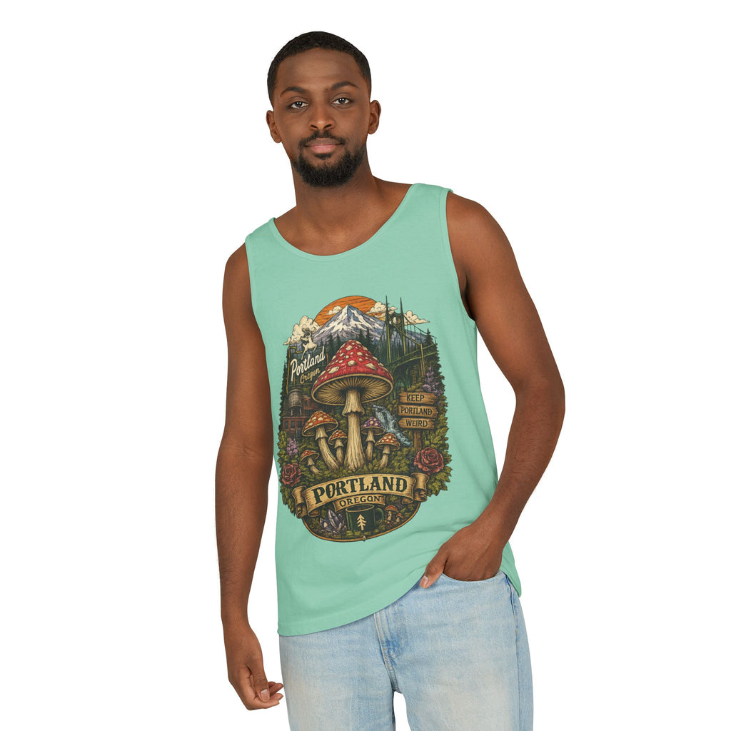 Portland Mushroom Tank Top — Vintage Forest Travel Graphic
