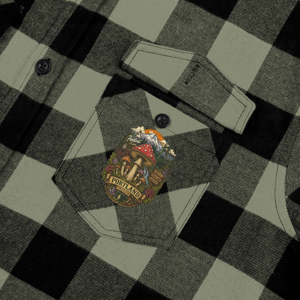Portland Mushroom Flannel Shirt — Vintage Forest Plaid Button-Up