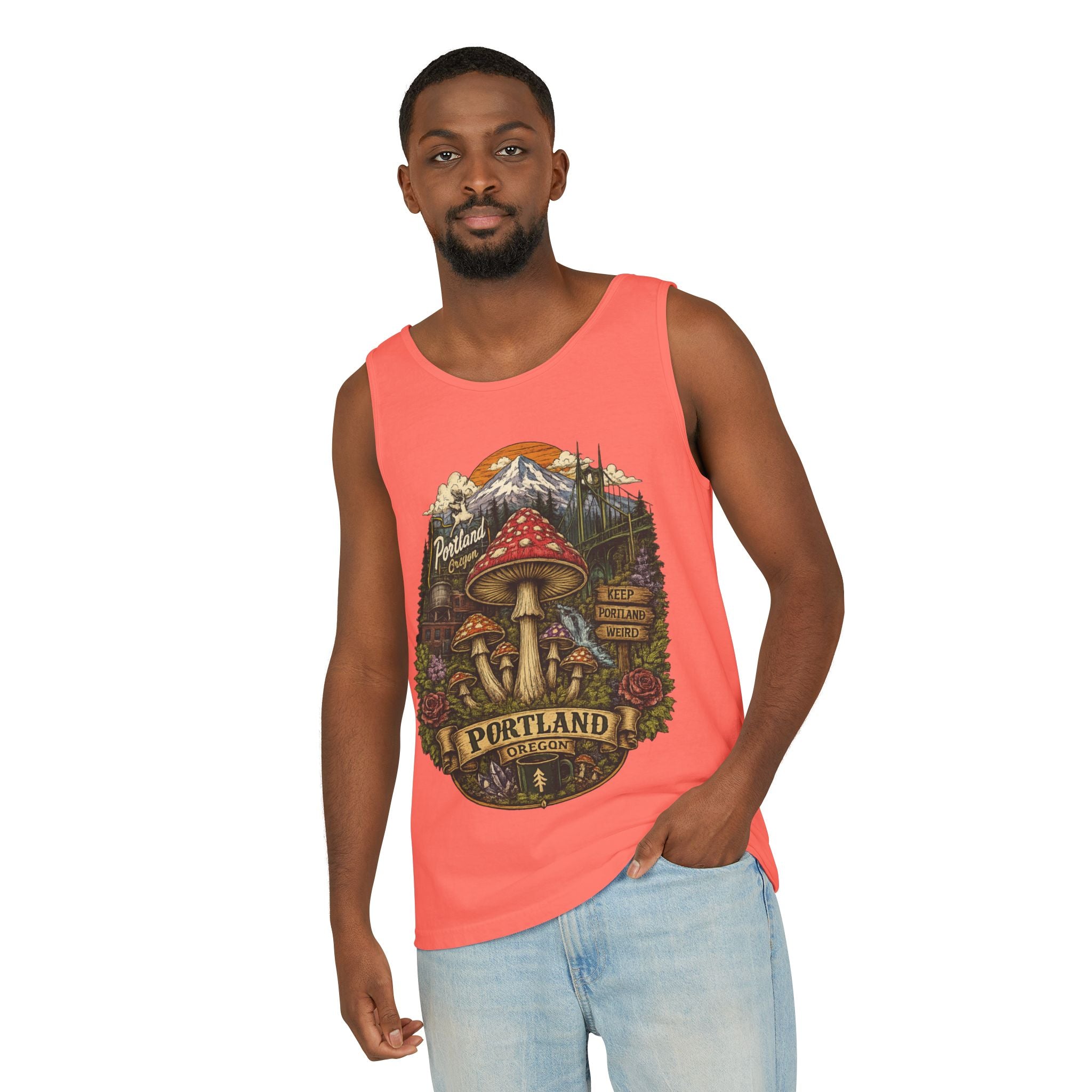 Portland Mushroom Tank Top — Vintage Forest Travel Graphic