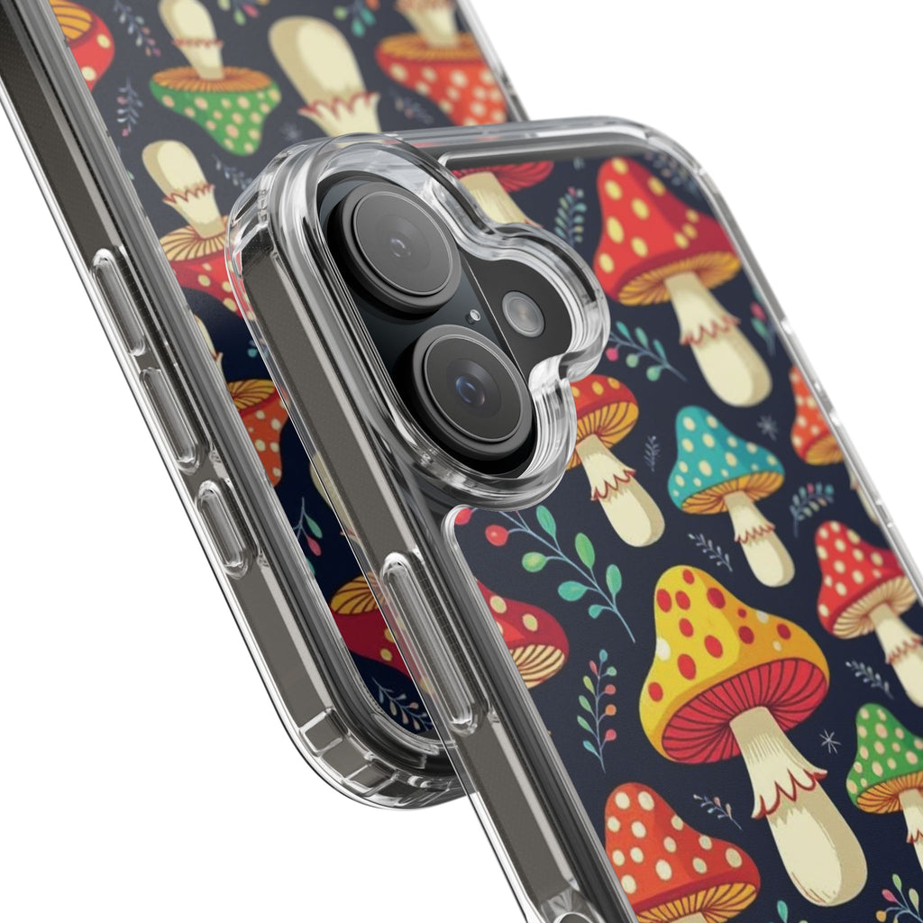 Phone Case: Mushroom Pattern Clear Phone Case — Colorful Toadstool Floral Design