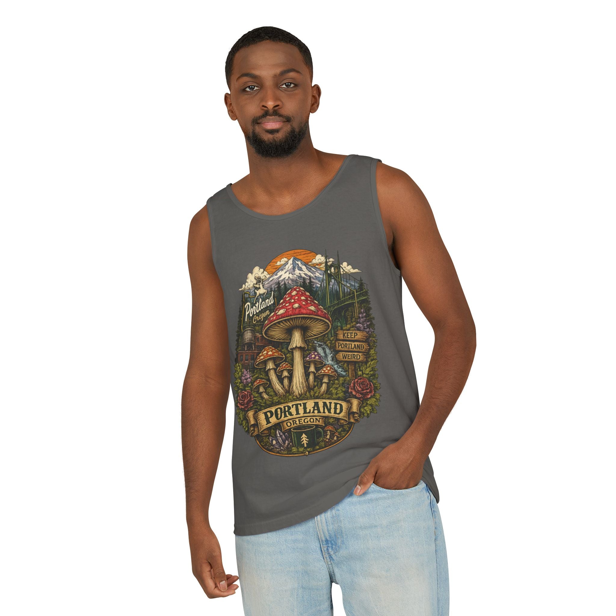 Portland Mushroom Tank Top — Vintage Forest Travel Graphic