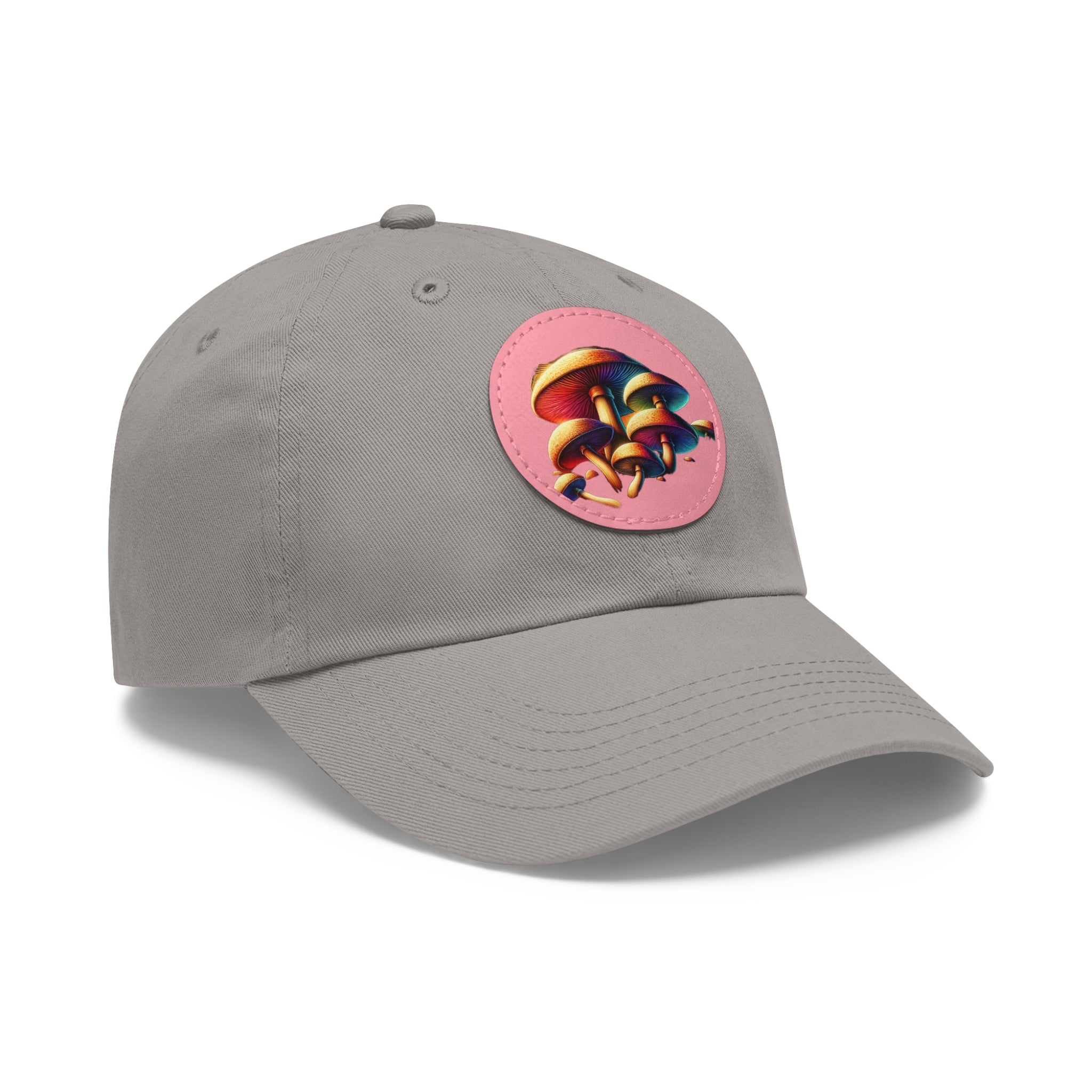 Mushroom Patch Dad Hat — Colorful Psychedelic Fungi Leather Patch Cap