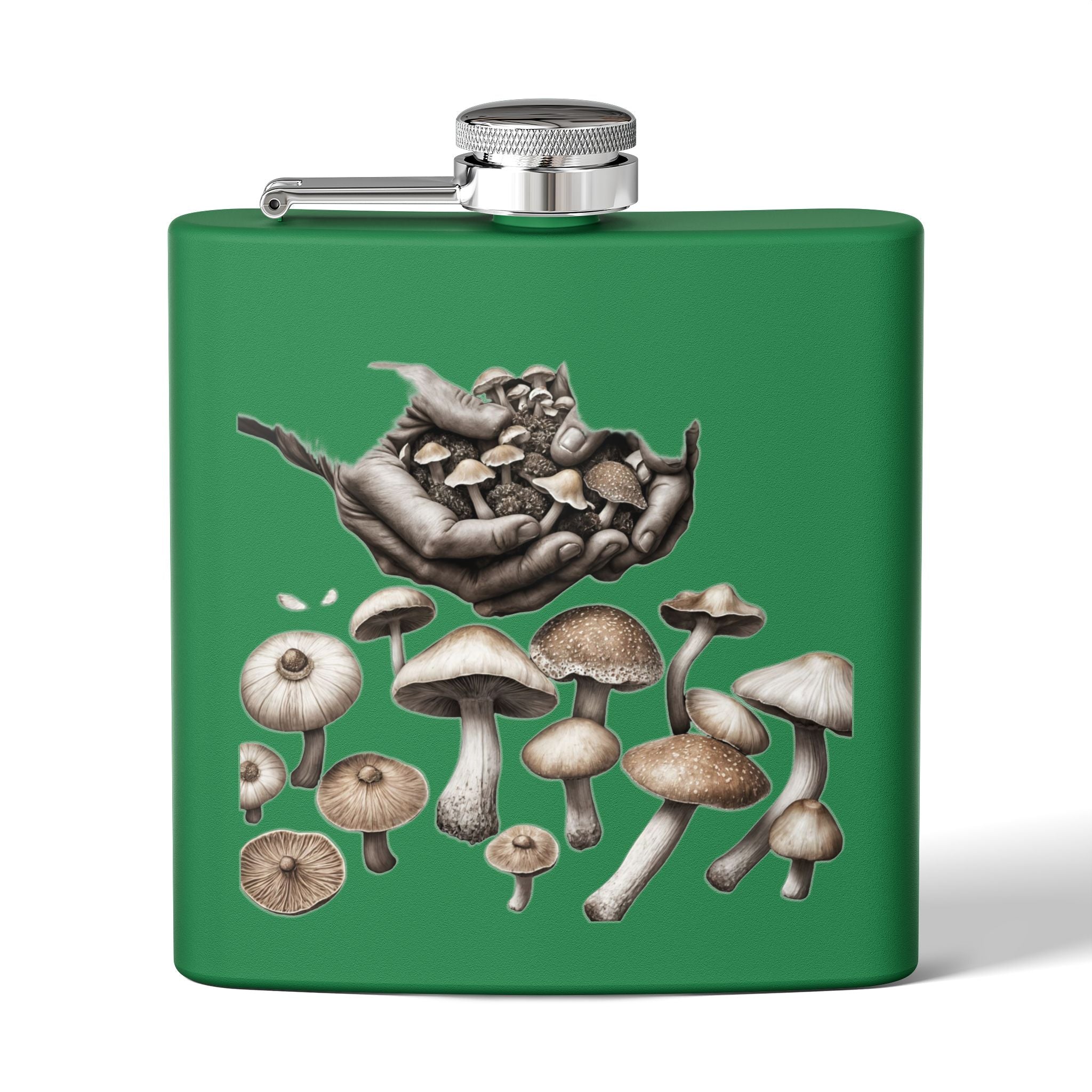 🍄 Hands of the Harvest Flask – Hold the Magic of Nature 🤲 Stainless Steel Flask, 6oz