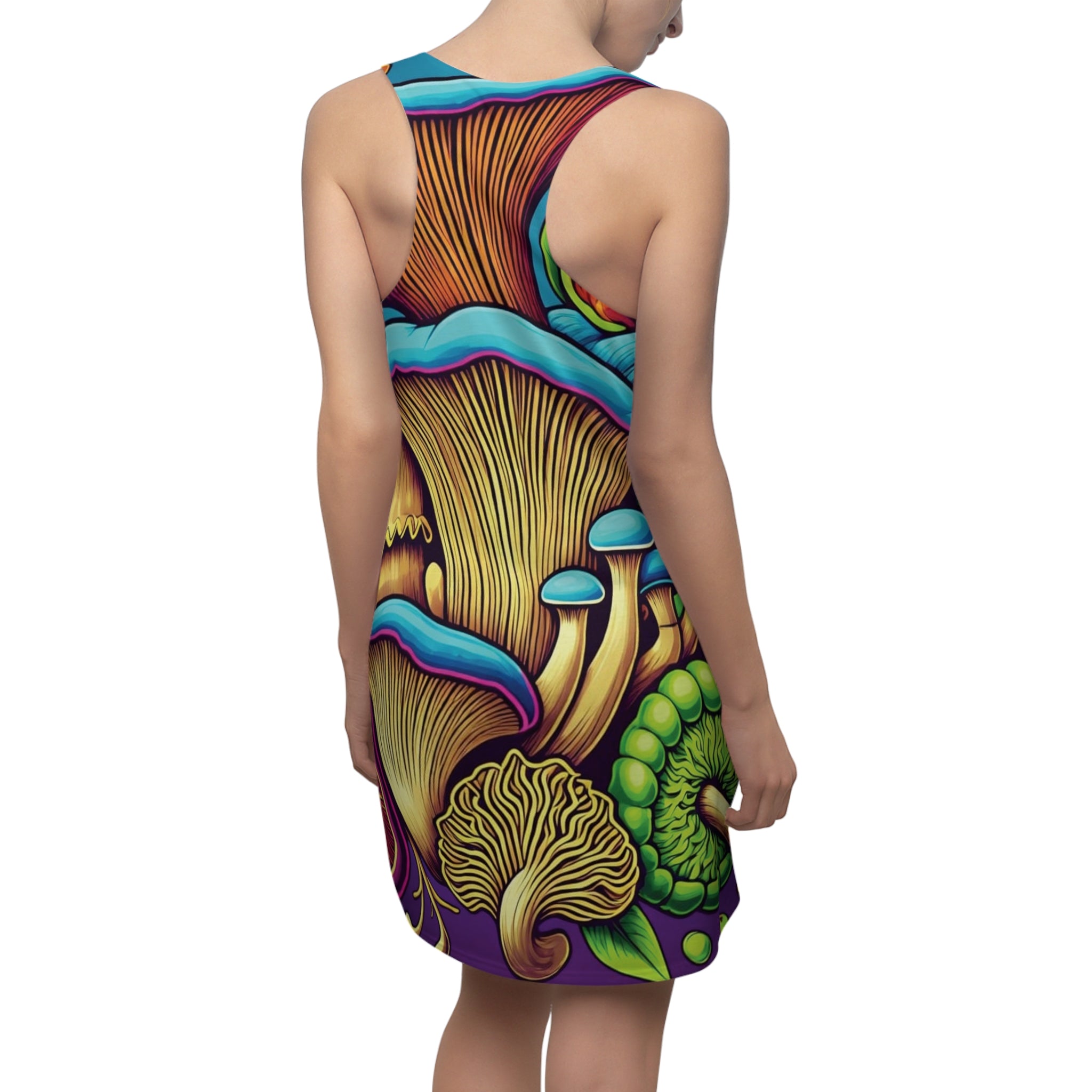 Psychedelic Mushroom Racerback Dress — Vibrant All-Over Print