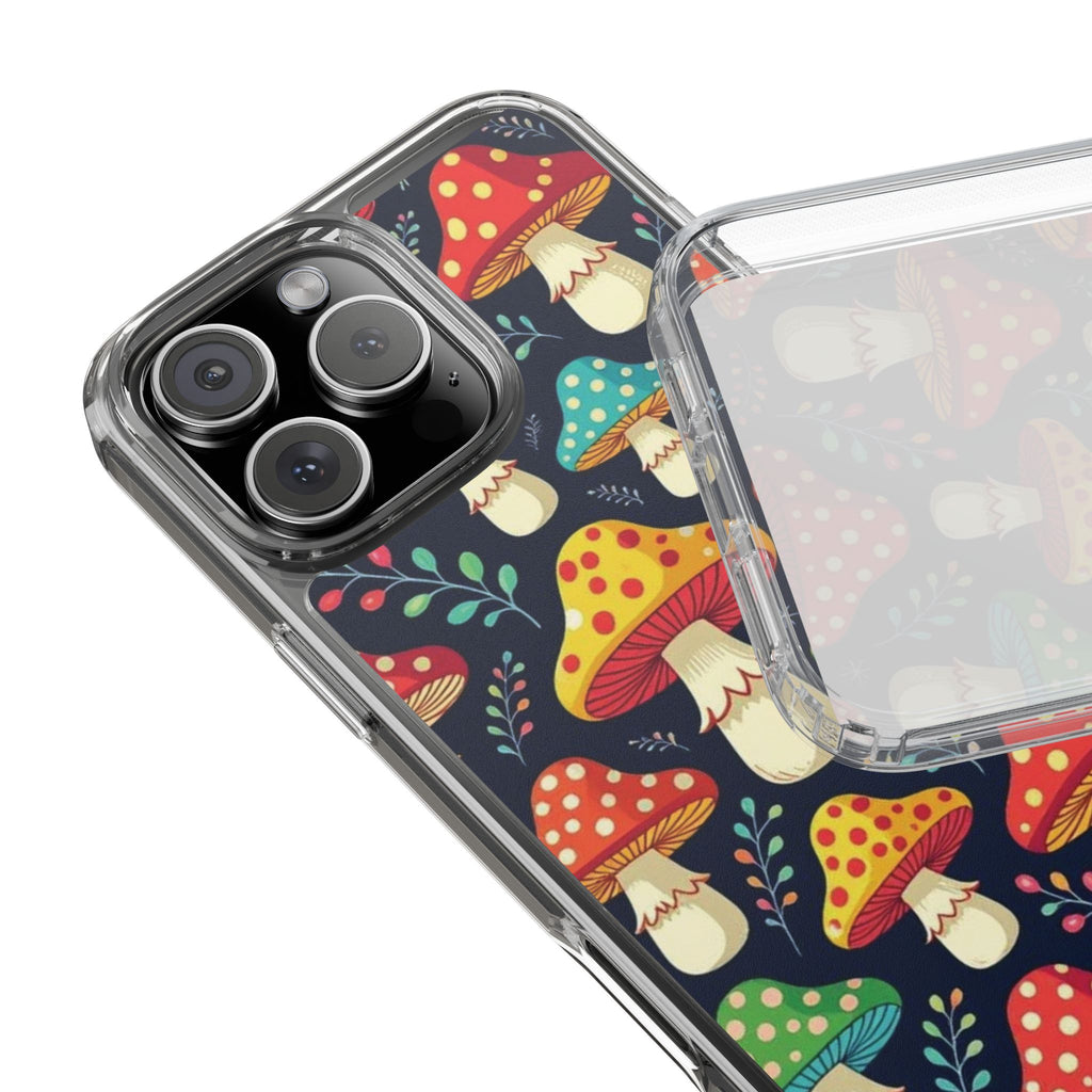 Phone Case: Mushroom Pattern Clear Phone Case — Colorful Toadstool Floral Design