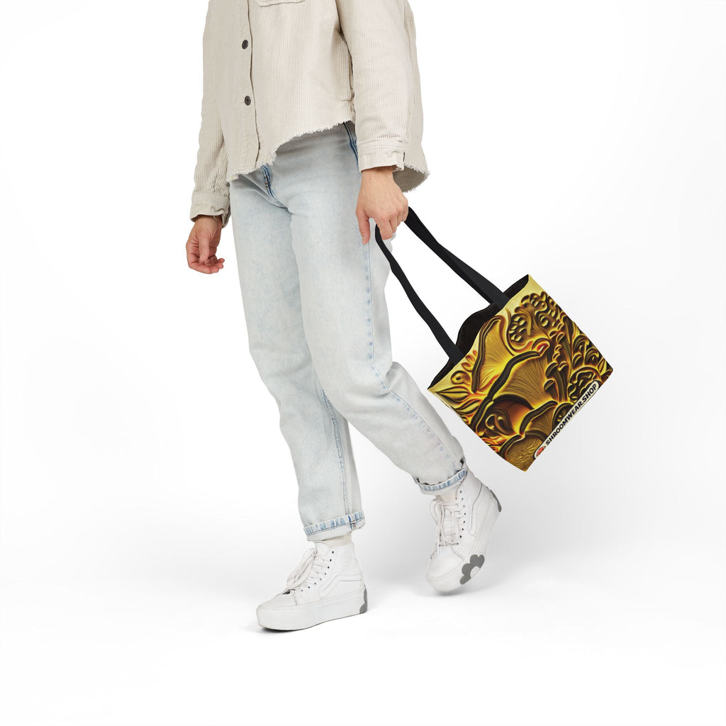 Tote Bag : Golden Mushroom Canvas Tote Bag — Psychedelic Fungi Art Tote