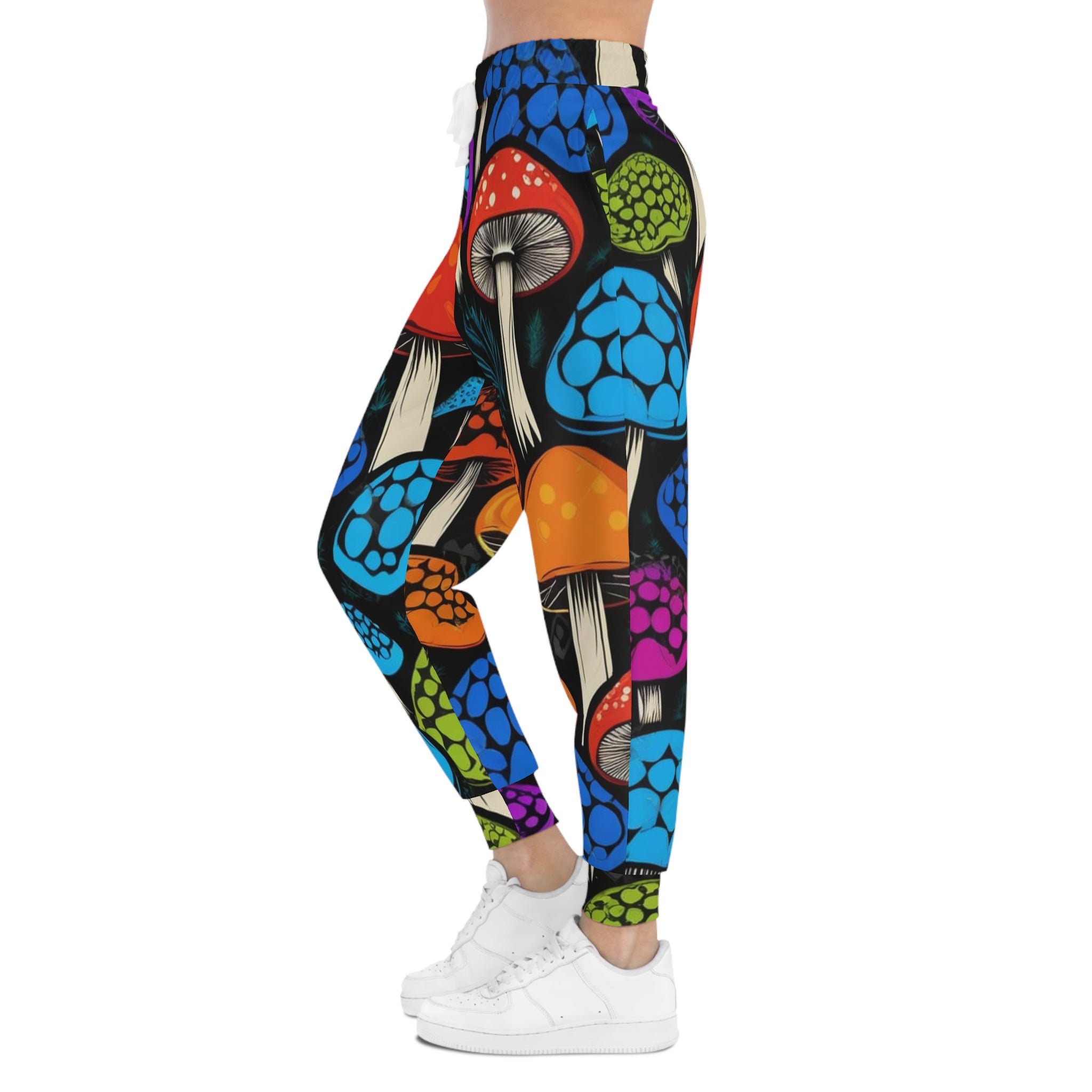 Mushroom Pattern Athletic Joggers — Colorful Psychedelic Fungi Print
