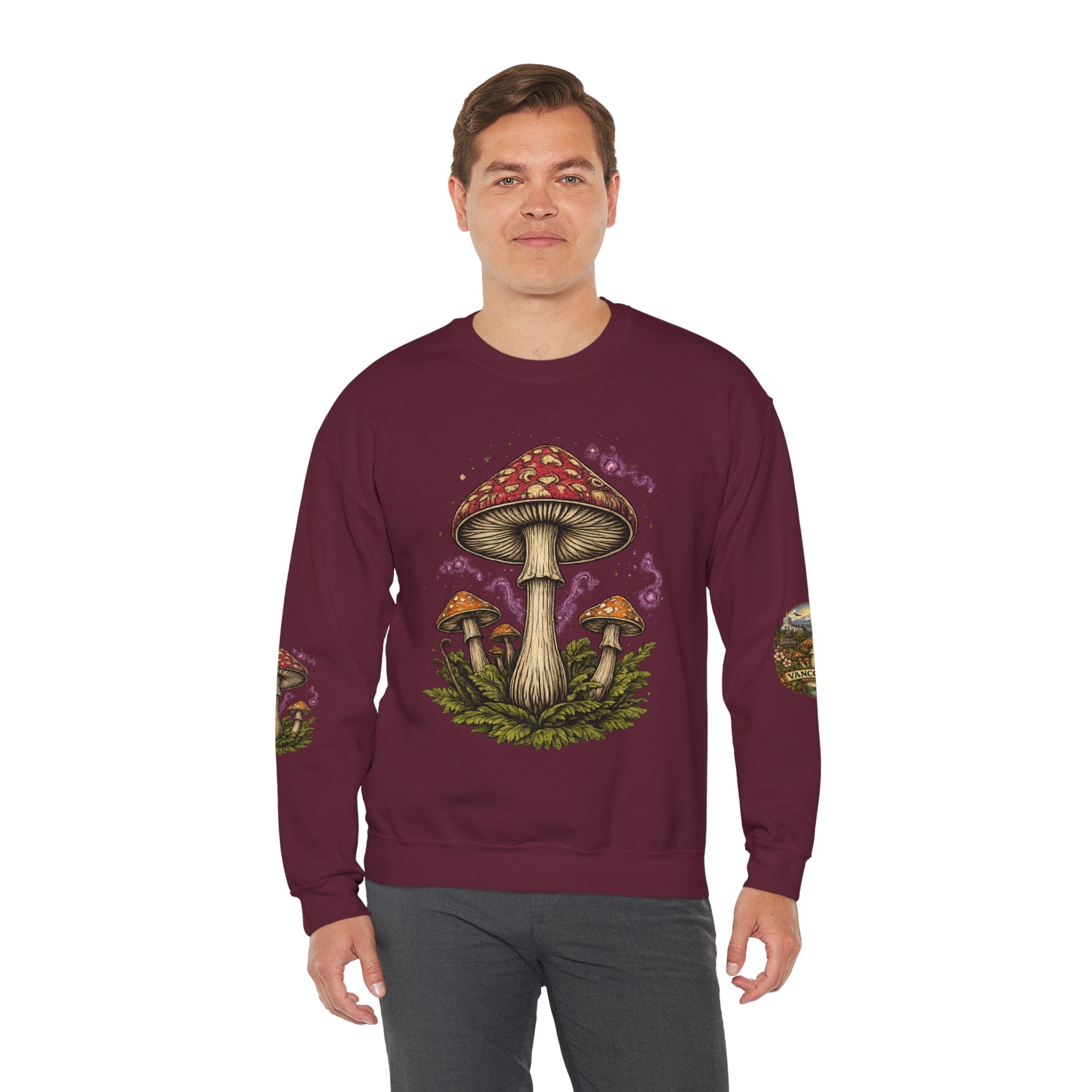 Mushroom Vancouver Crewneck Sweatshirt — Scenic Pacific Northwest Fungi Design