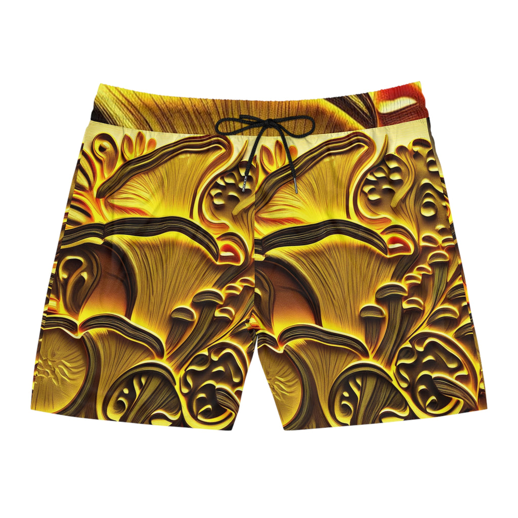 Bermudas de natación con patrón de hongos dorados — Bañadores de playa de media longitud para hombre