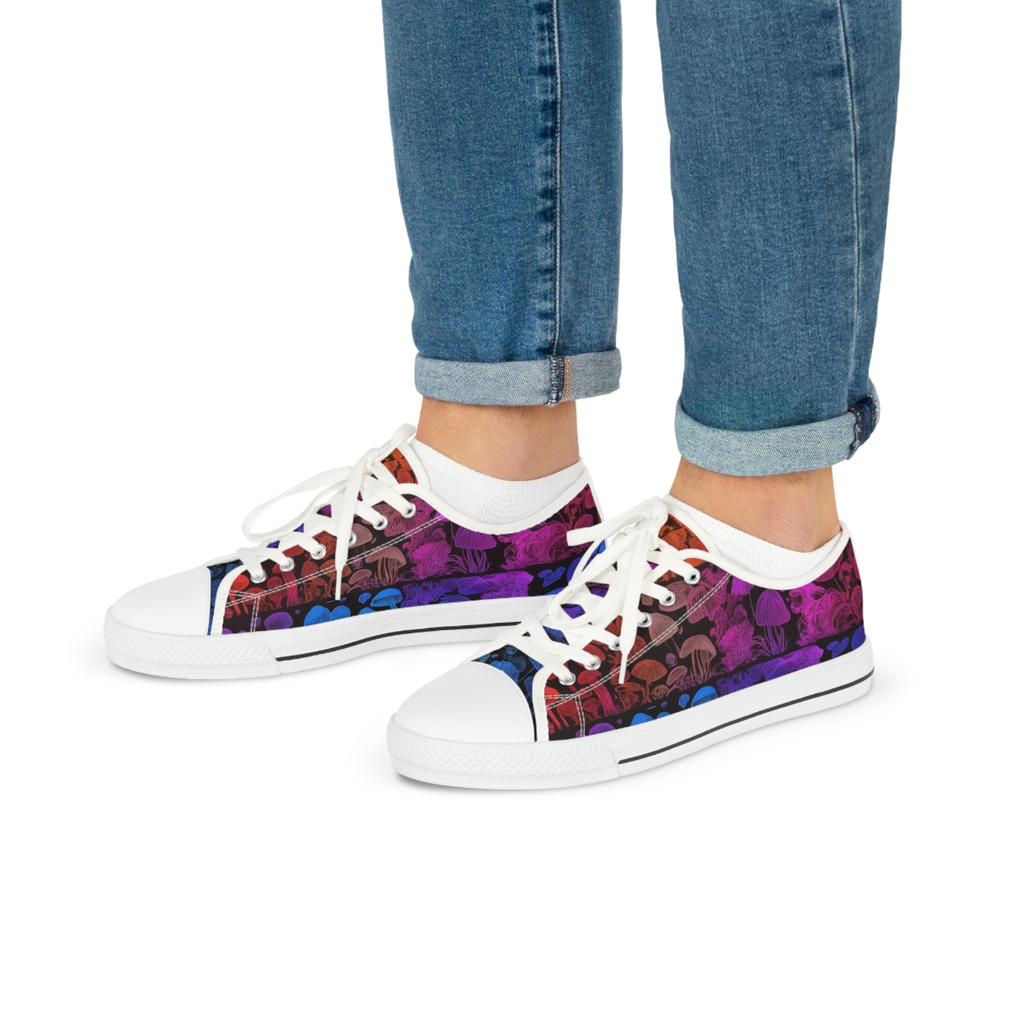 Low Top Sneakers — Purple & Blue Grunge Heart Pattern