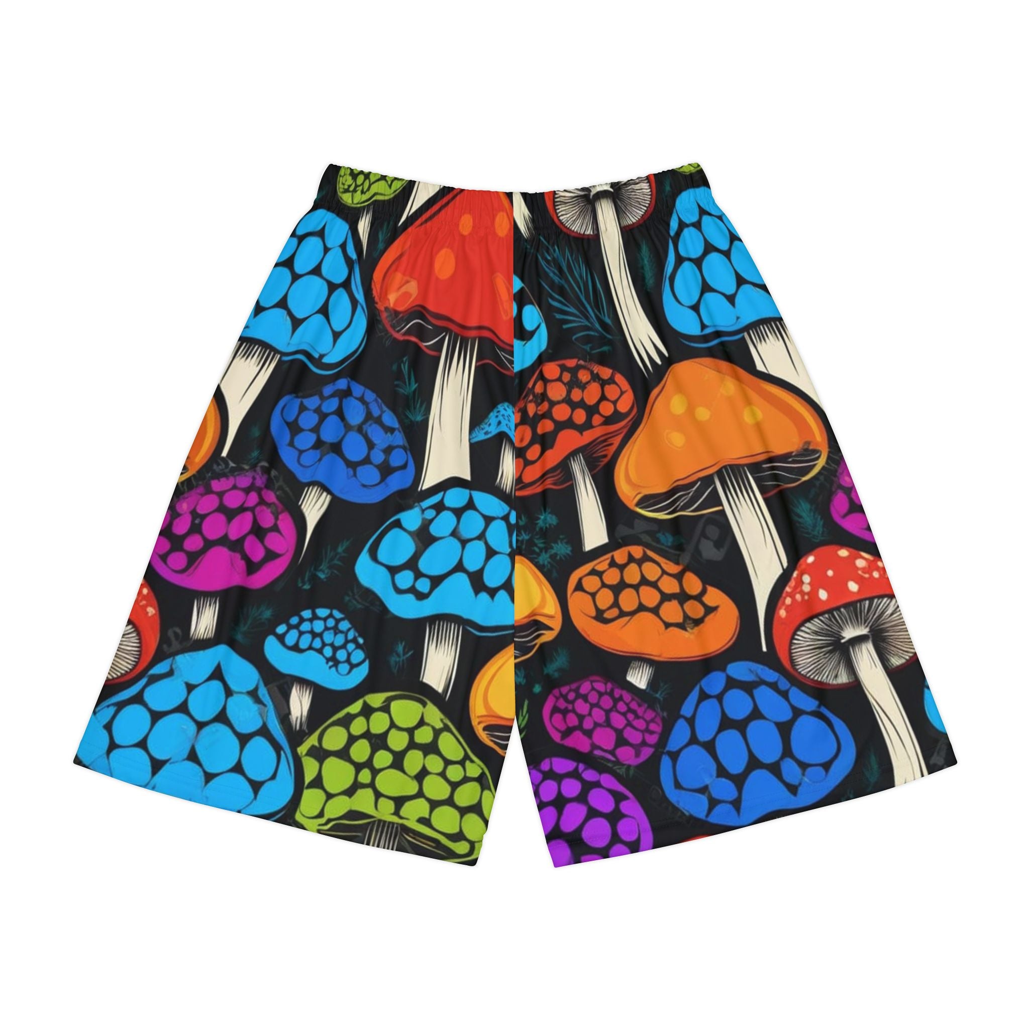 Mushroom Pattern Athletic Shorts — Colorful Psychedelic All-Over Print
