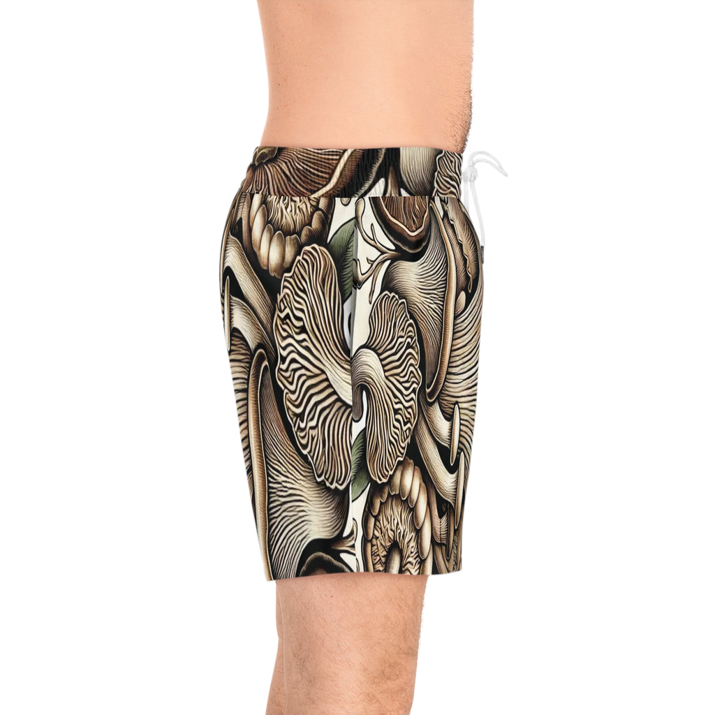 Mushroom Forest Swim Shorts — Botanical Psychedelic Men's Beach Trunks