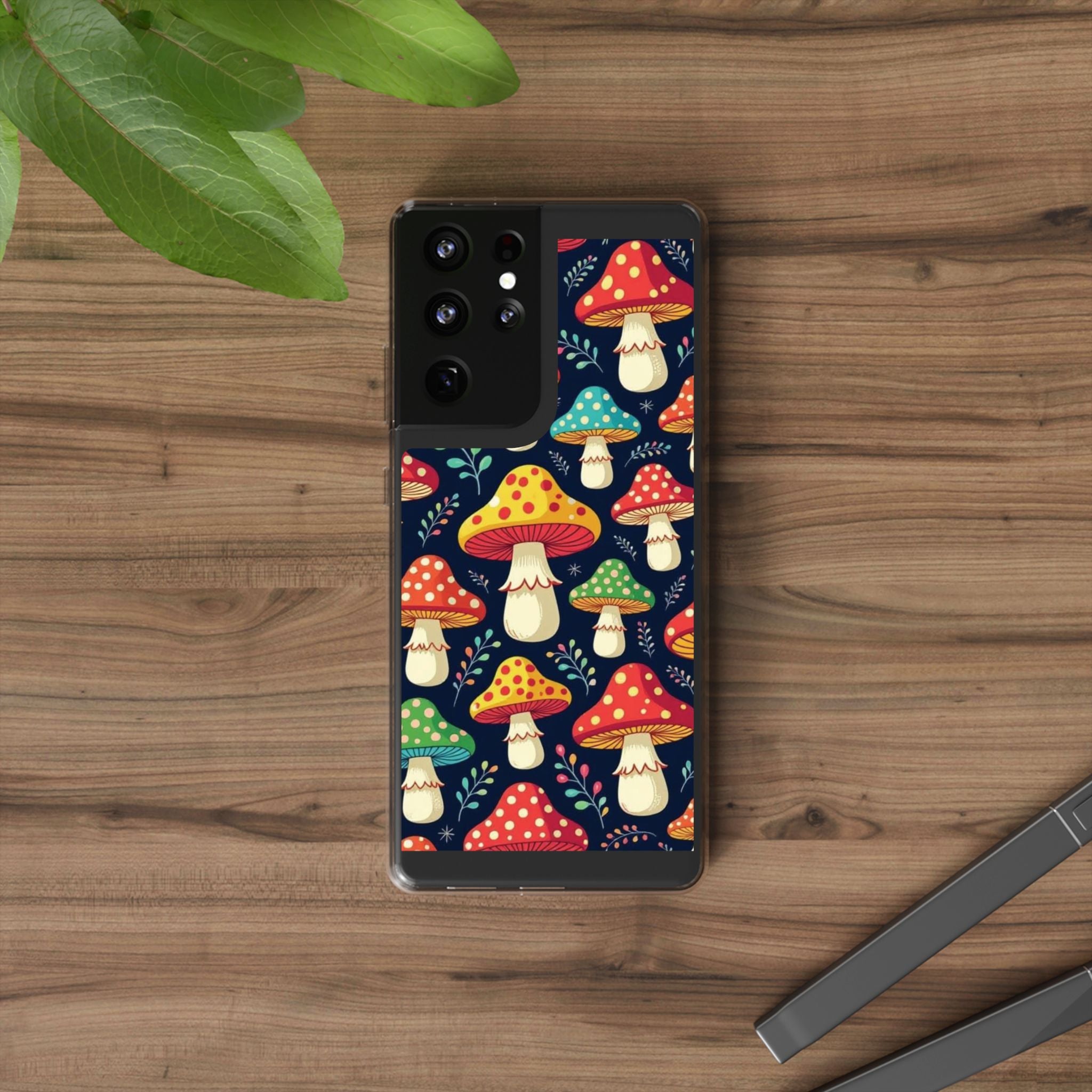 Phone Case: Mushroom Pattern Clear Phone Case — Colorful Toadstool Floral Design