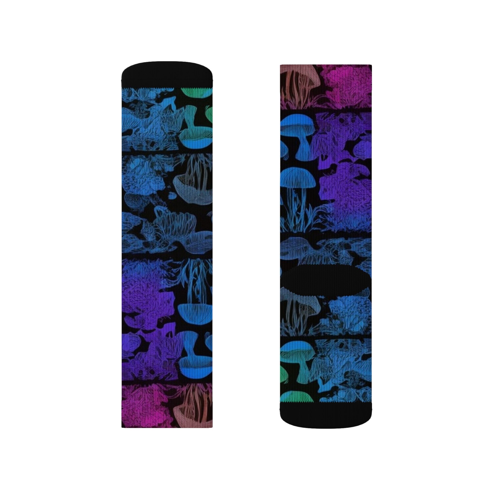 Mushroom Tie-Dye Sublimation Socks — Colorful Psychedelic Fungi Crew Socks