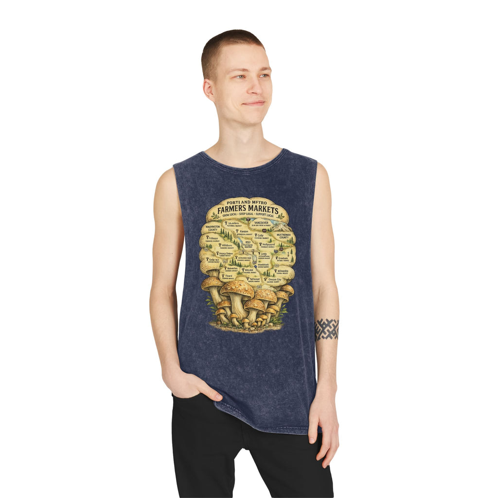 City: Stonewash Tank Top: Mushroom Festival Tank — Farmers Markets Map Stonewash Tank