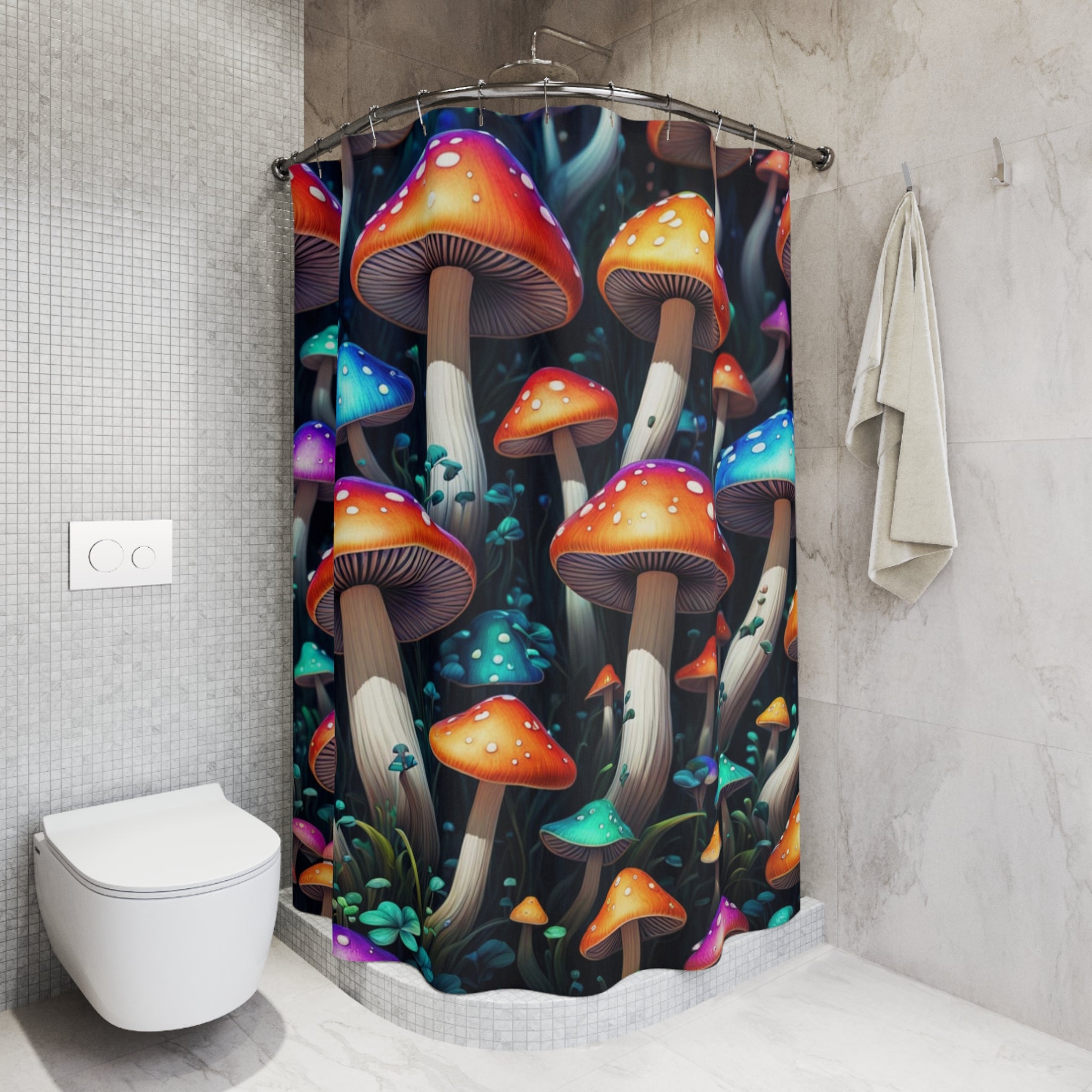 Mushroom Forest Shower Curtain — Colorful Psychedelic Fungi Bathroom Decor