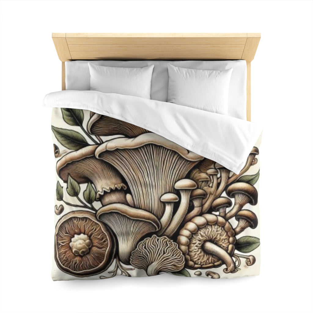 Mushroom Botanical Duvet Cover — Earthy Fungi Illustration Bedding