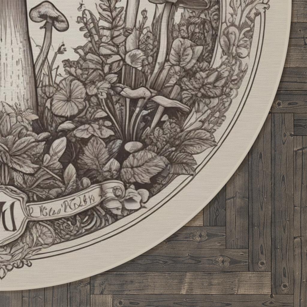 Bohemian Mushroom Round Rug – Vintage Botanical Fungi Illustration