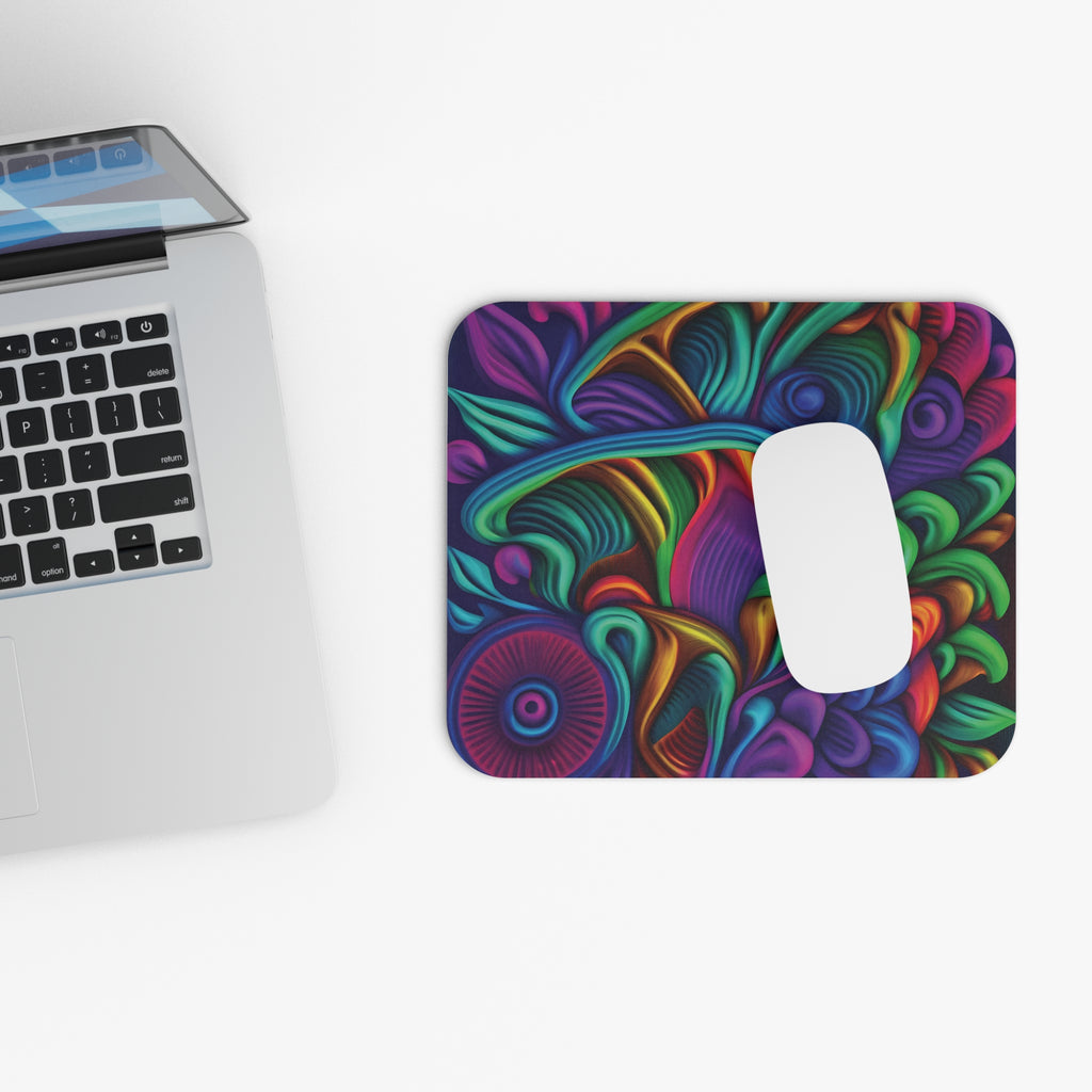 Mouse Pad: Psychedelic Floral Mouse Pad — Neon Swirl Desk Mat