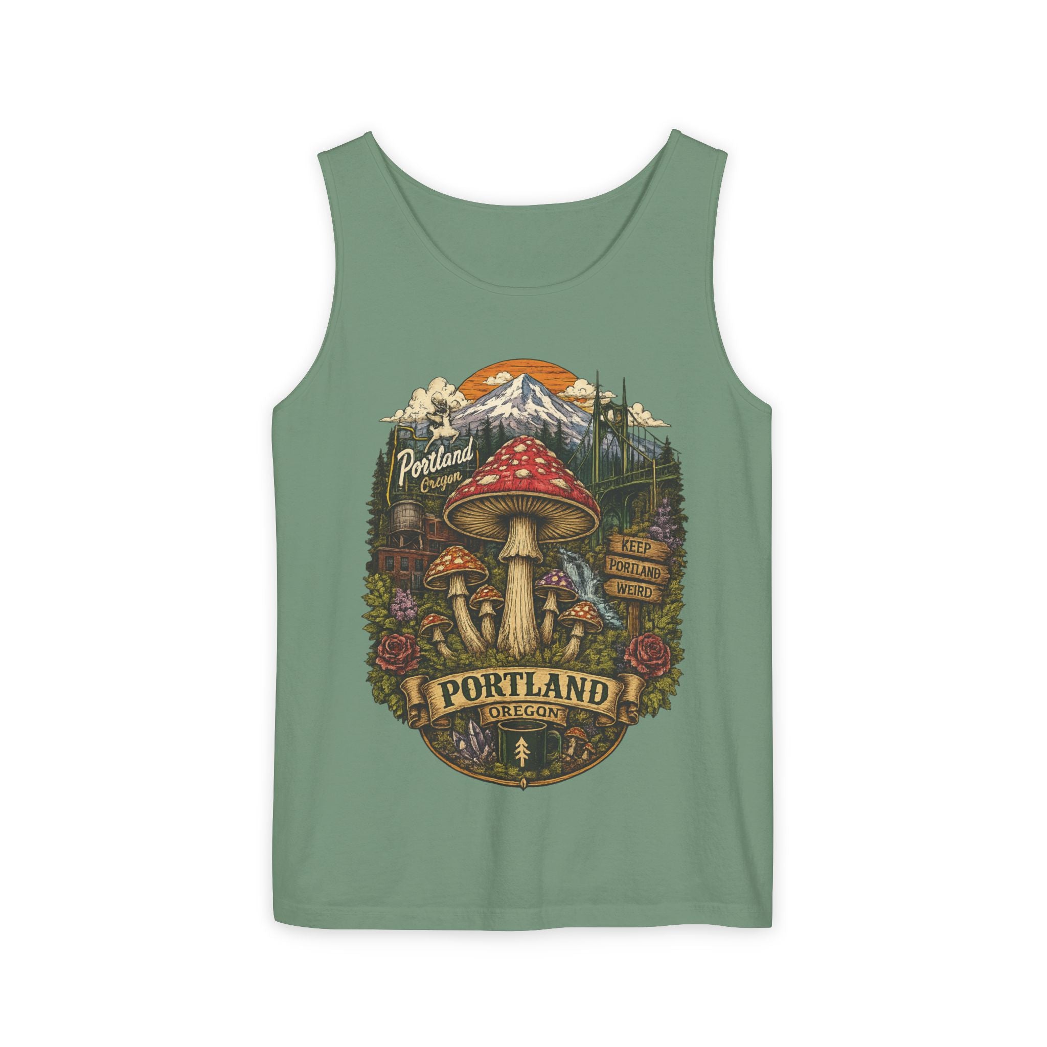 Portland Mushroom Tank Top — Vintage Forest Travel Graphic