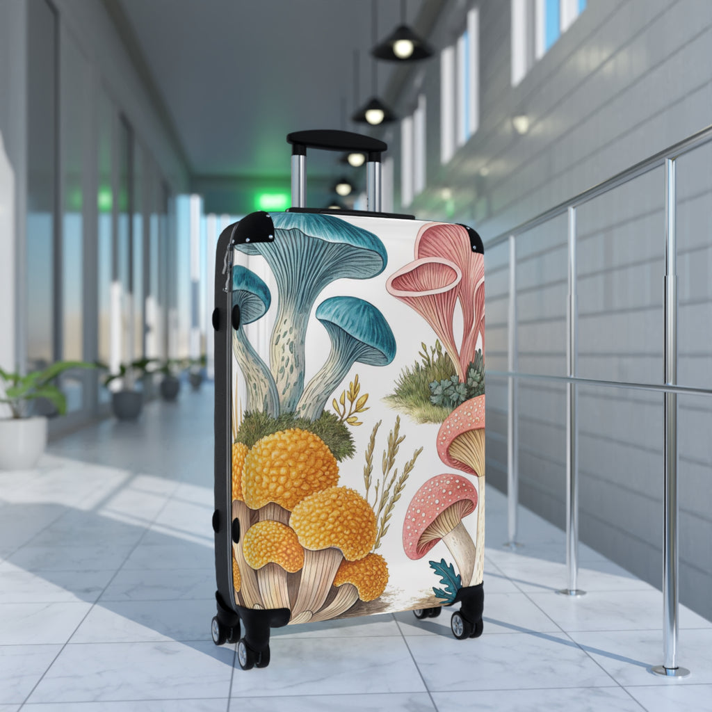 Botanical Mushroom Suitcase – Colorful Fungi Travel Luggage