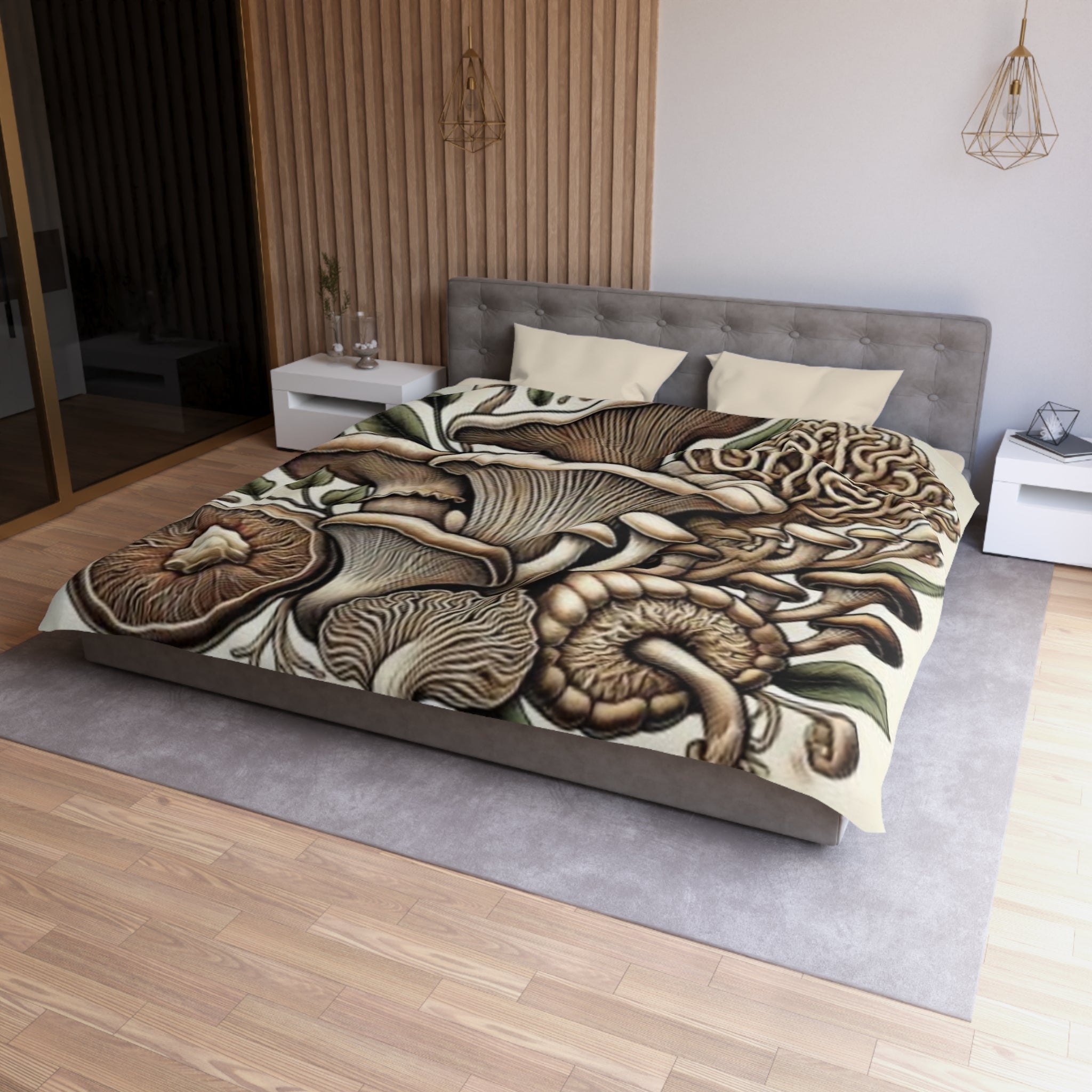 Mushroom Botanical Duvet Cover — Earthy Fungi Illustration Bedding