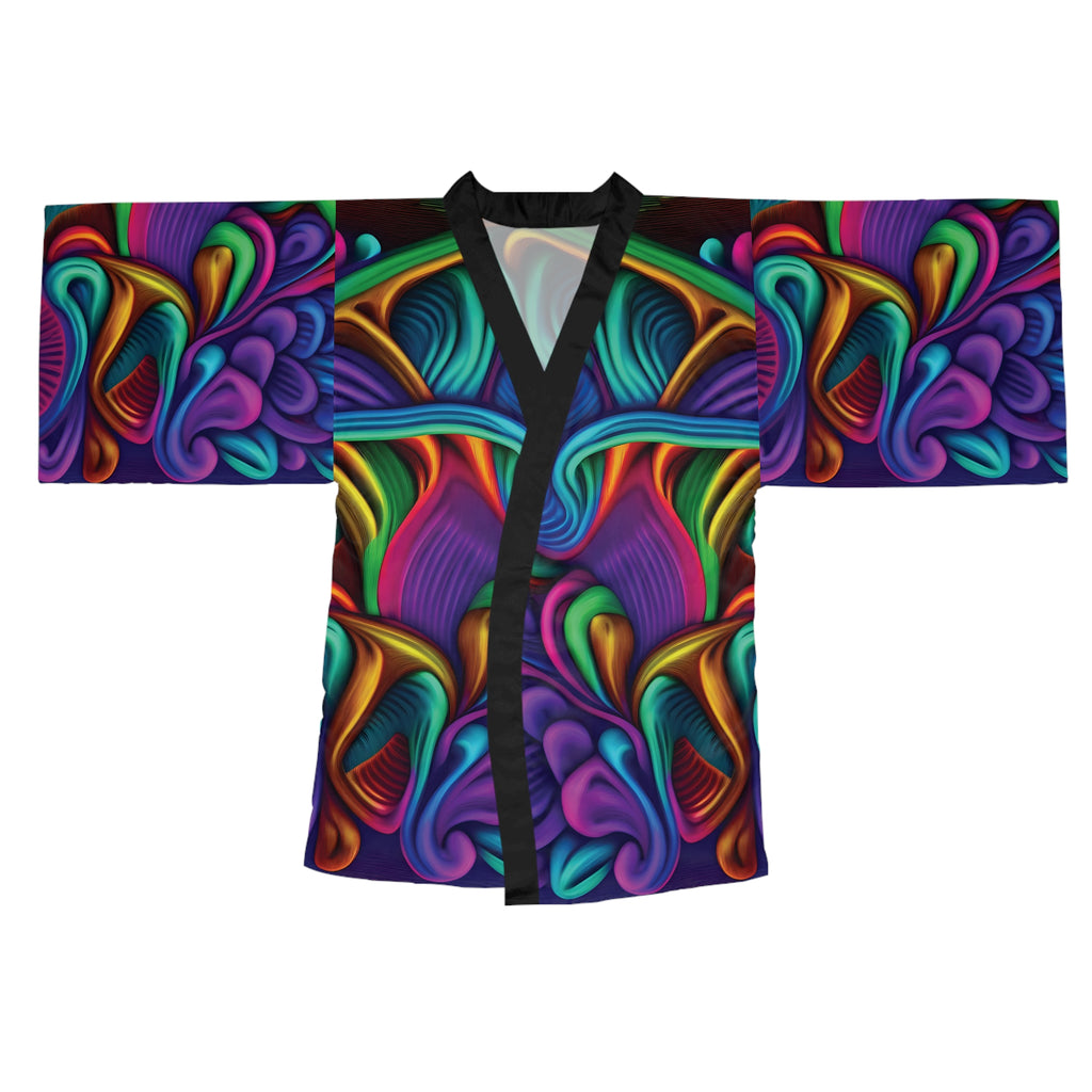 Kimono Robe: Psychedelic Swirl Kimono Robe — Vibrant All-Over Print