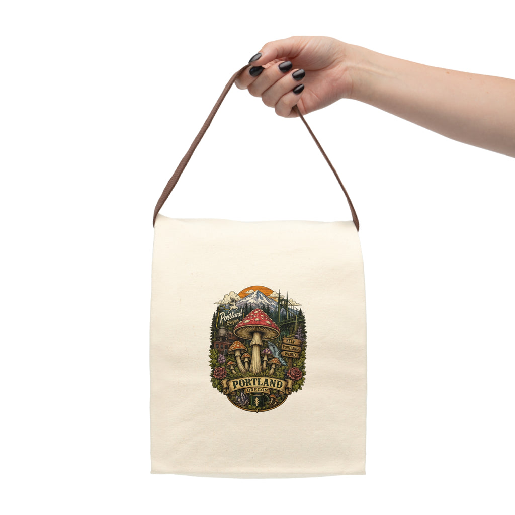 Lunch Bag: Portland Mushroom Canvas Lunch Tote with Strap