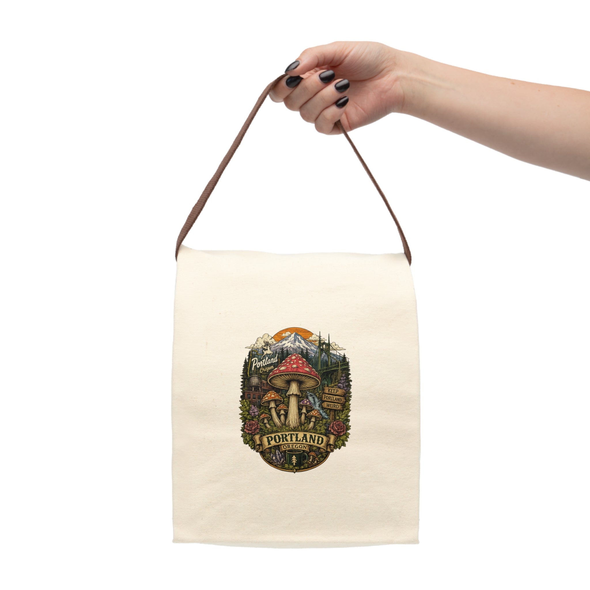 Lunch Bag: Portland Mushroom Canvas Lunch Tote with Strap